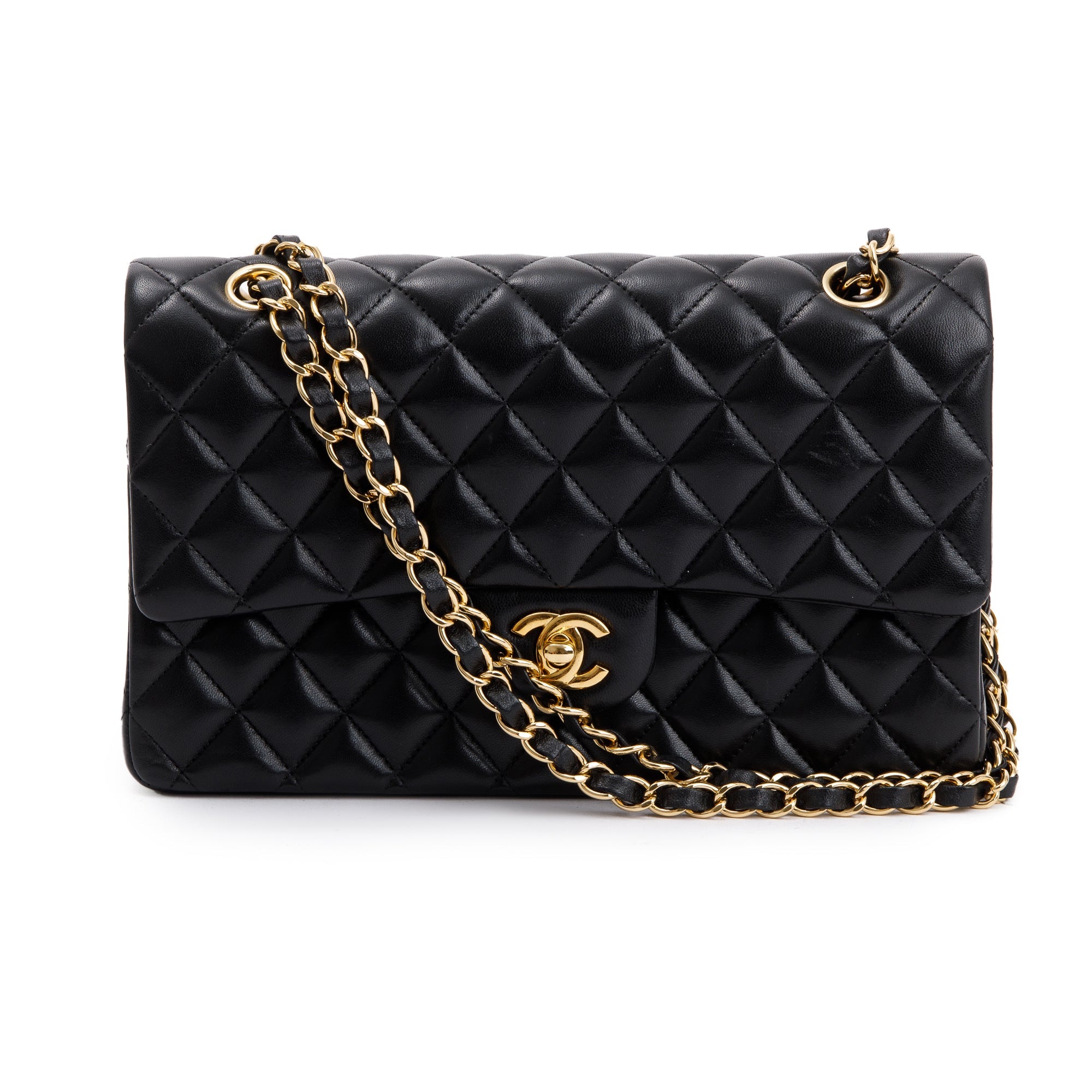 Chanel Black Lambskin Leather Classic Medium Double Flap Bag w/ Box & Authenticity Card