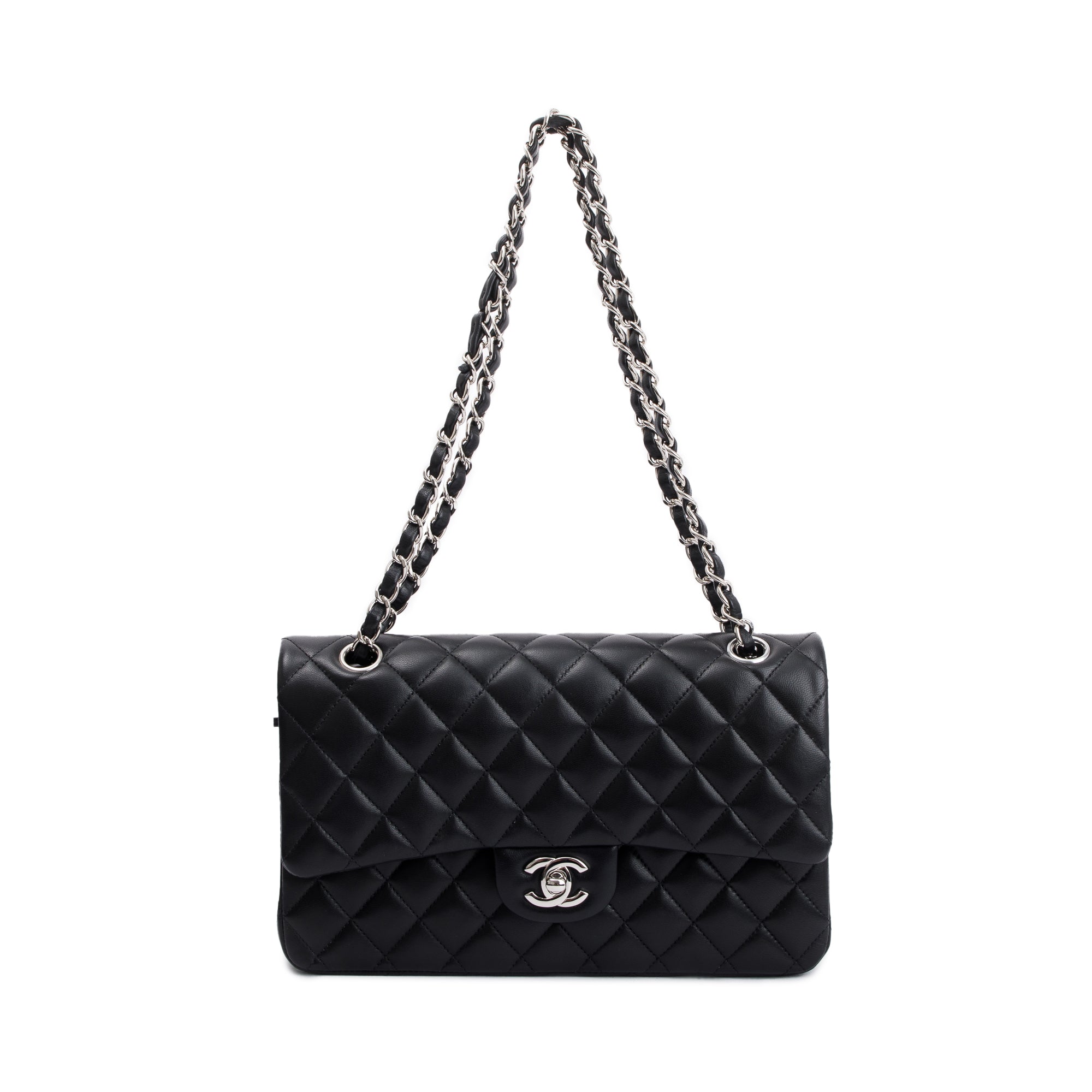 Chanel Black Lambskin Leather Classic Medium Double Flap Bag w/ Box & Authenticity Card
