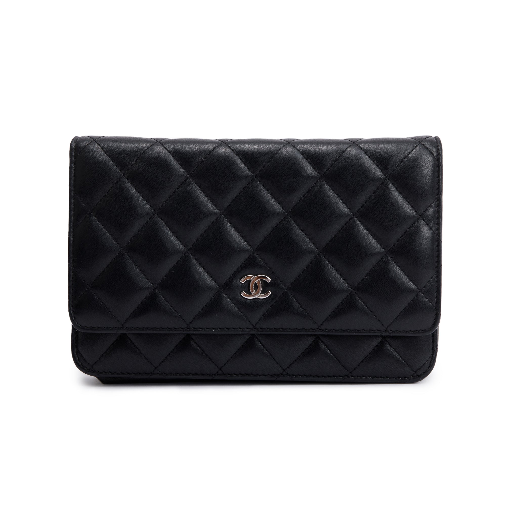 Chanel Black Lambskin Leather Classic Wallet on Chain w/ Box