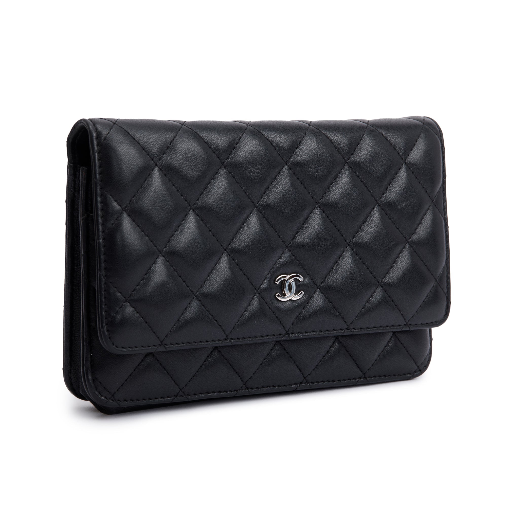 Chanel Black Lambskin Leather Classic Wallet on Chain w/ Box