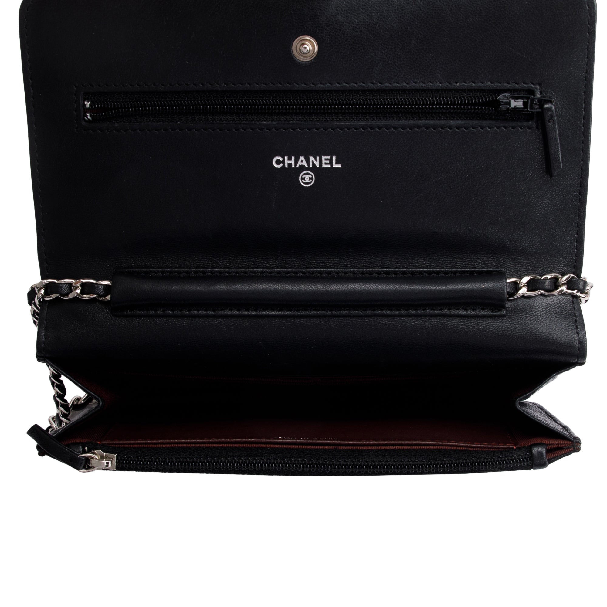 Chanel Black Lambskin Leather Classic Wallet on Chain w/ Box