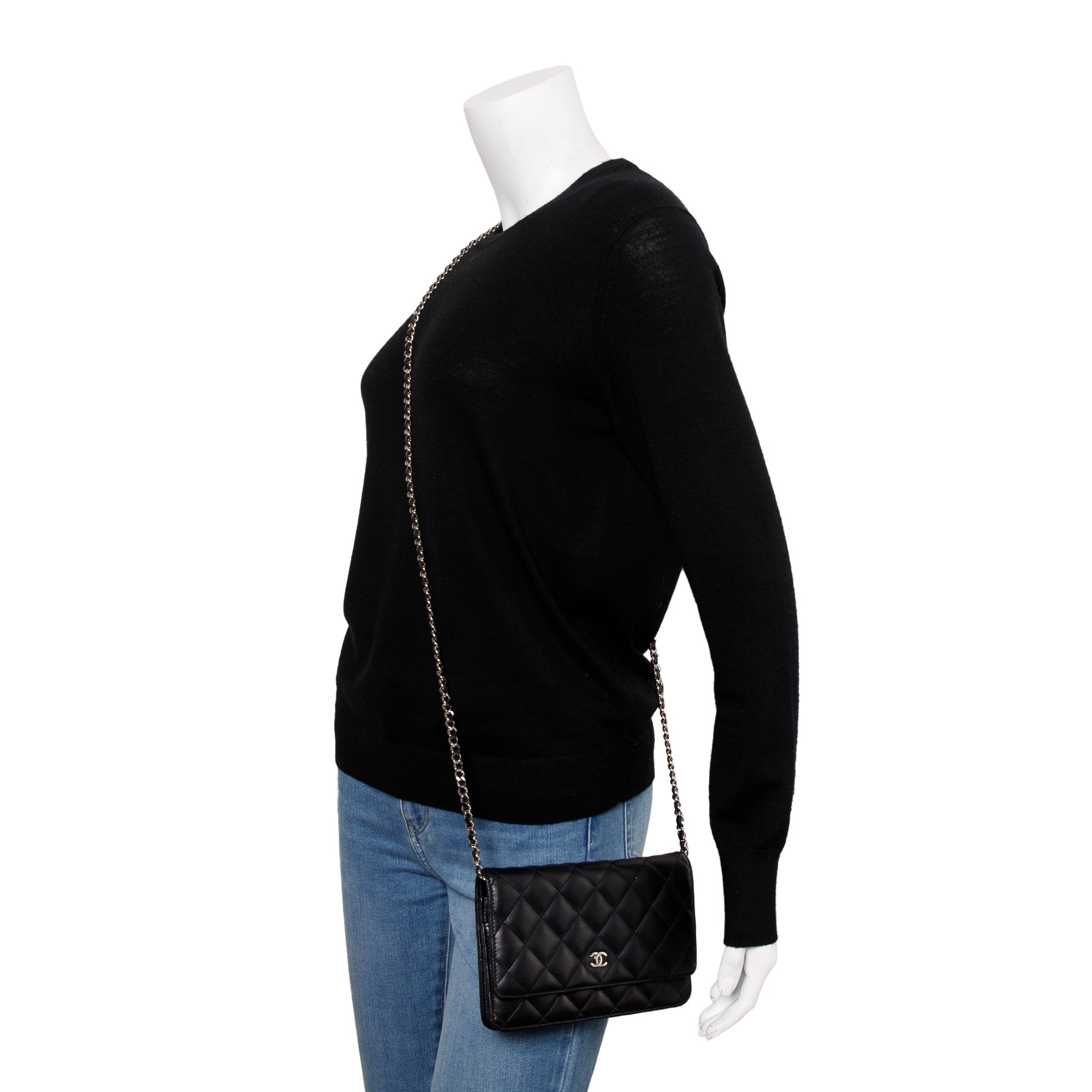 Chanel Black Lambskin Leather Classic Wallet on Chain w/ Box & Authenticity Card