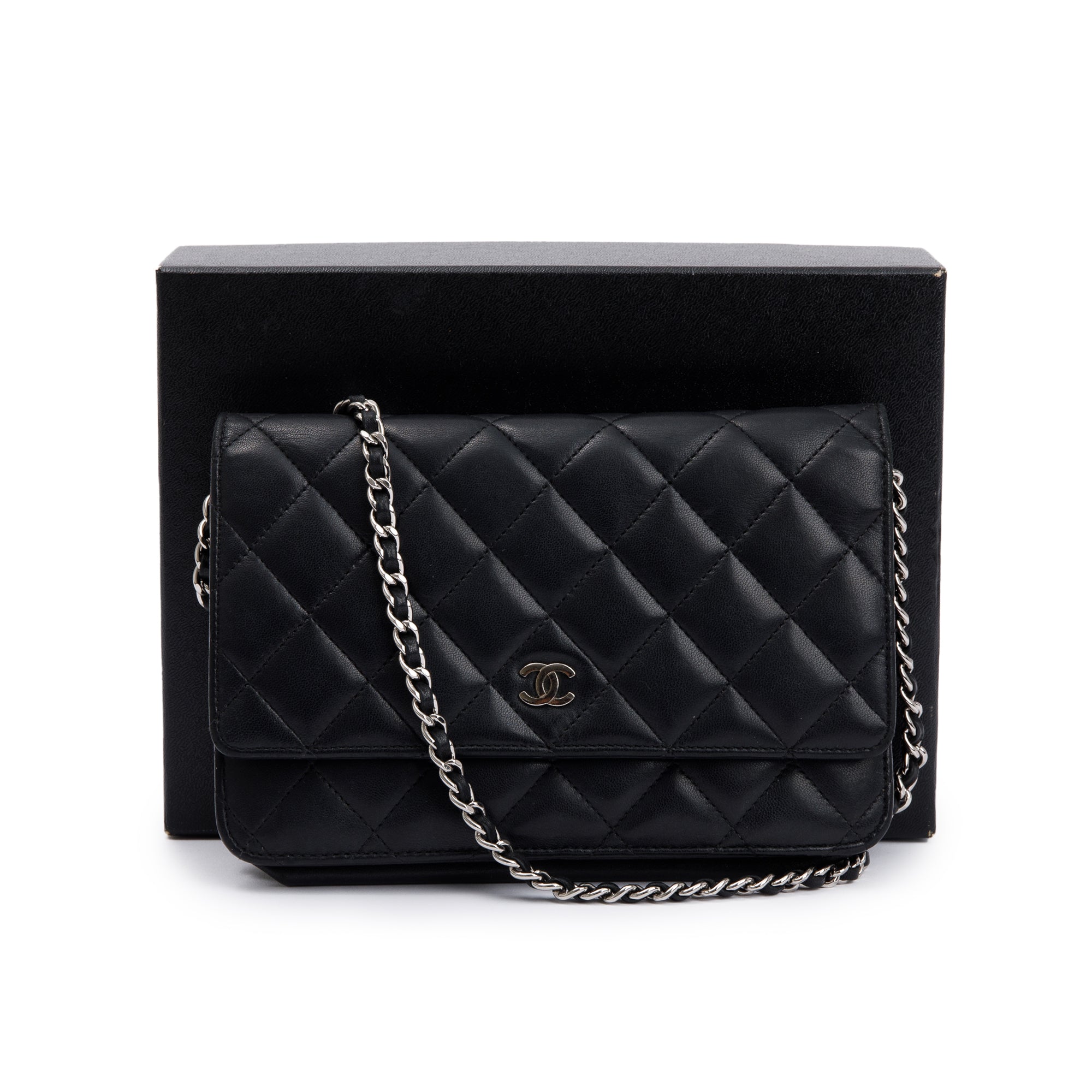 Chanel Black Lambskin Leather Classic Wallet on Chain w/ Box & Authenticity Card
