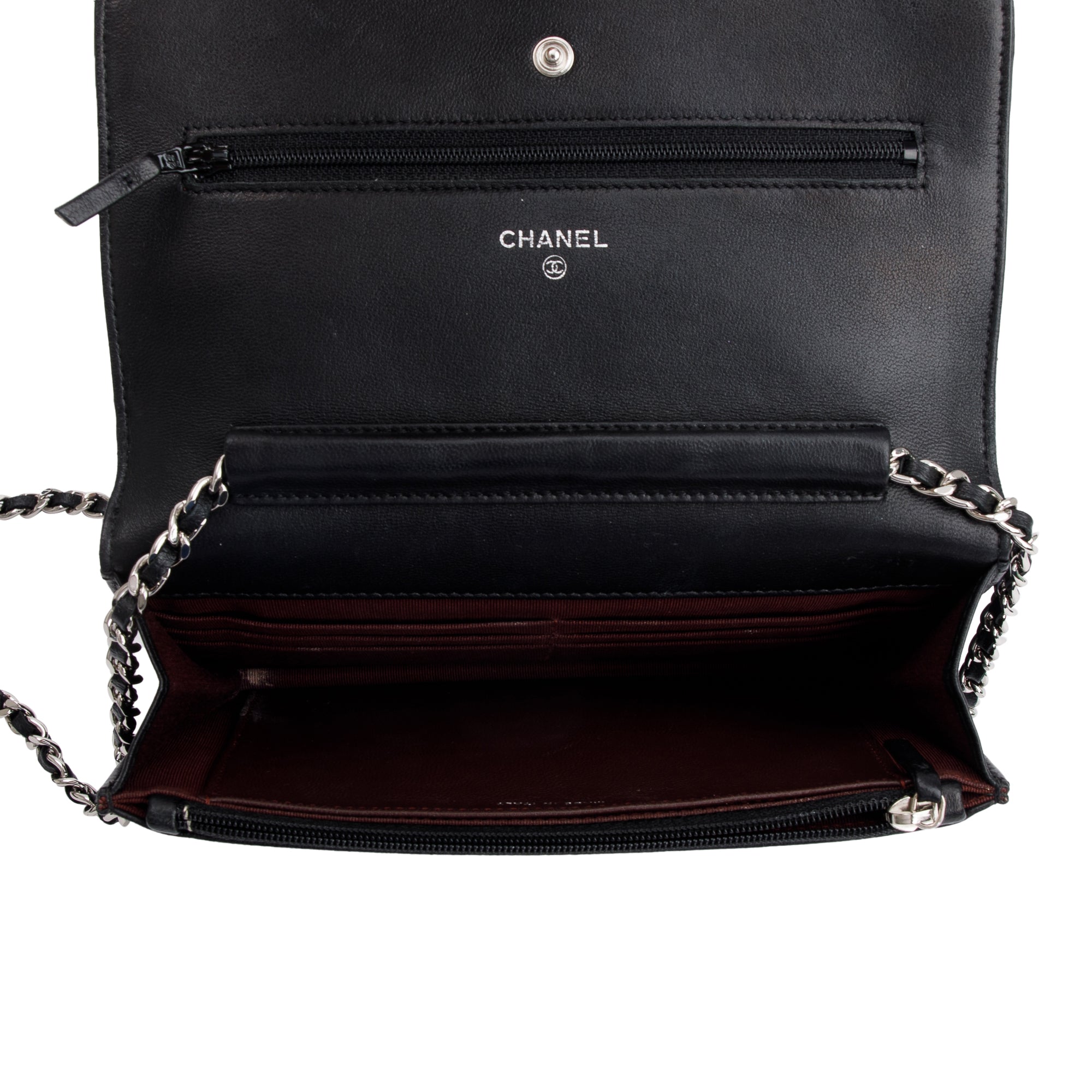 Chanel Black Lambskin Leather Classic Wallet on Chain w/ Box & Authenticity Card