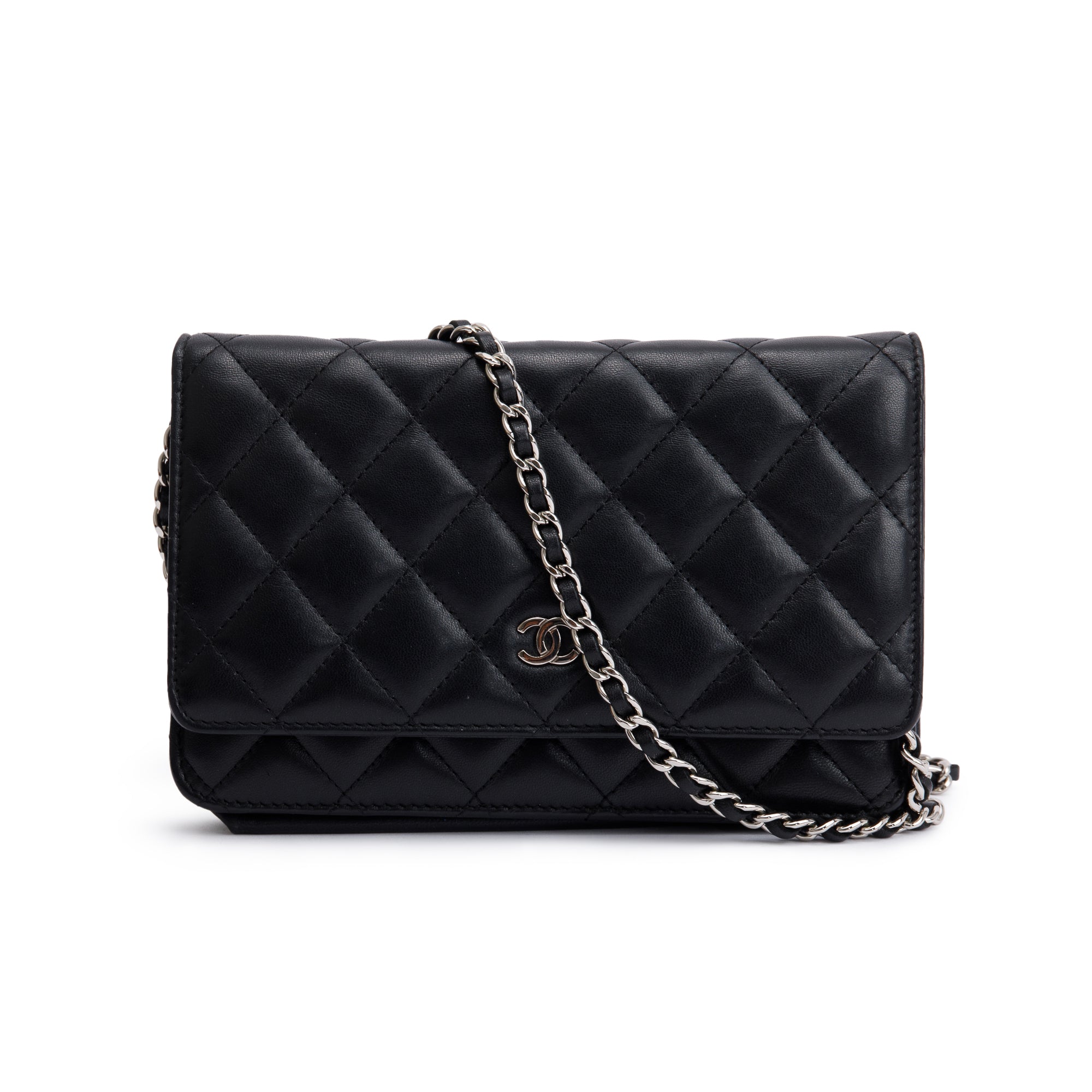 Chanel Black Lambskin Leather Classic Wallet on Chain w/ Box