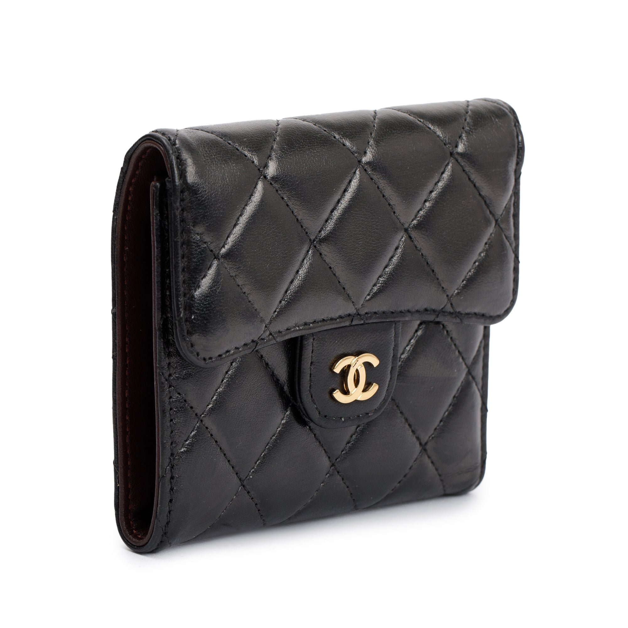 Chanel Black Lambskin Leather Compact Wallet w/ Box & Authenticity Card