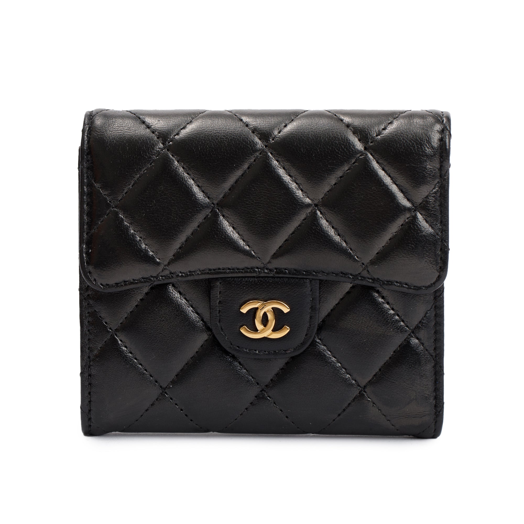 Chanel Black Lambskin Leather Compact Wallet w/ Box & Authenticity Card