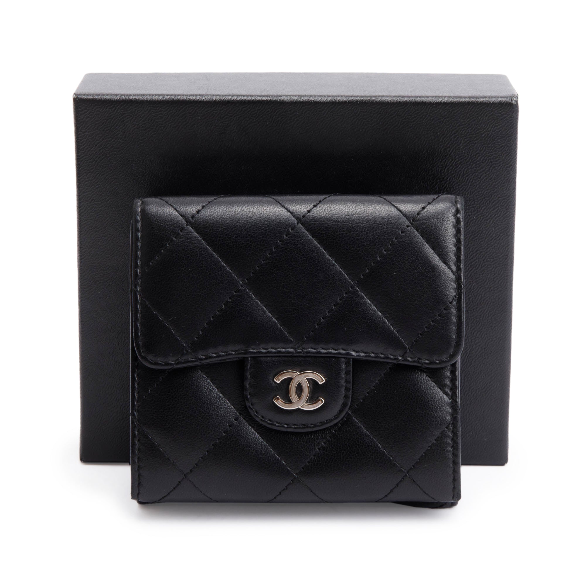 Chanel Black Lambskin Leather Double Sided Compact Wallet w/ Box & Authenticity Card