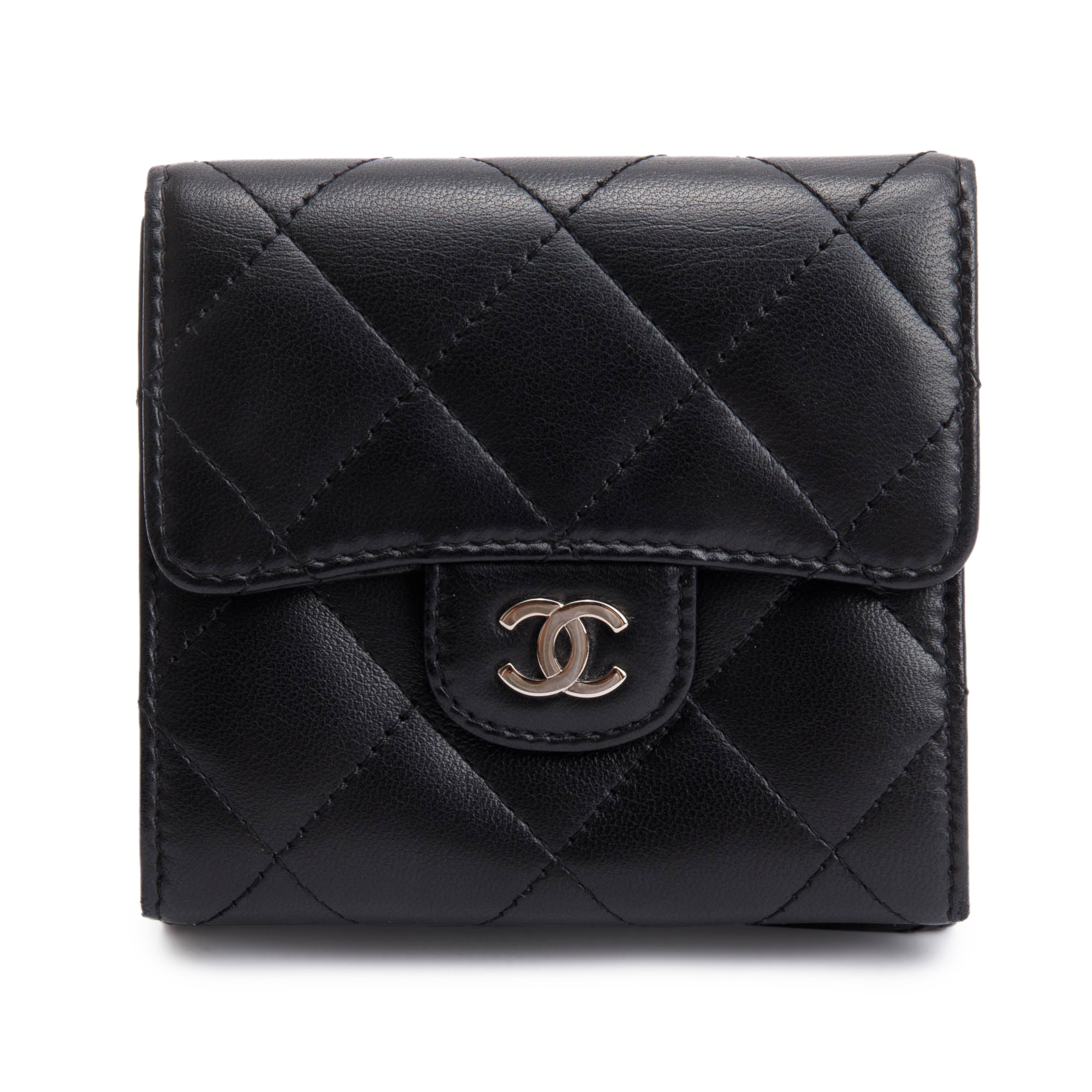 Chanel Black Lambskin Leather Double Sided Compact Wallet w/ Box & Authenticity Card