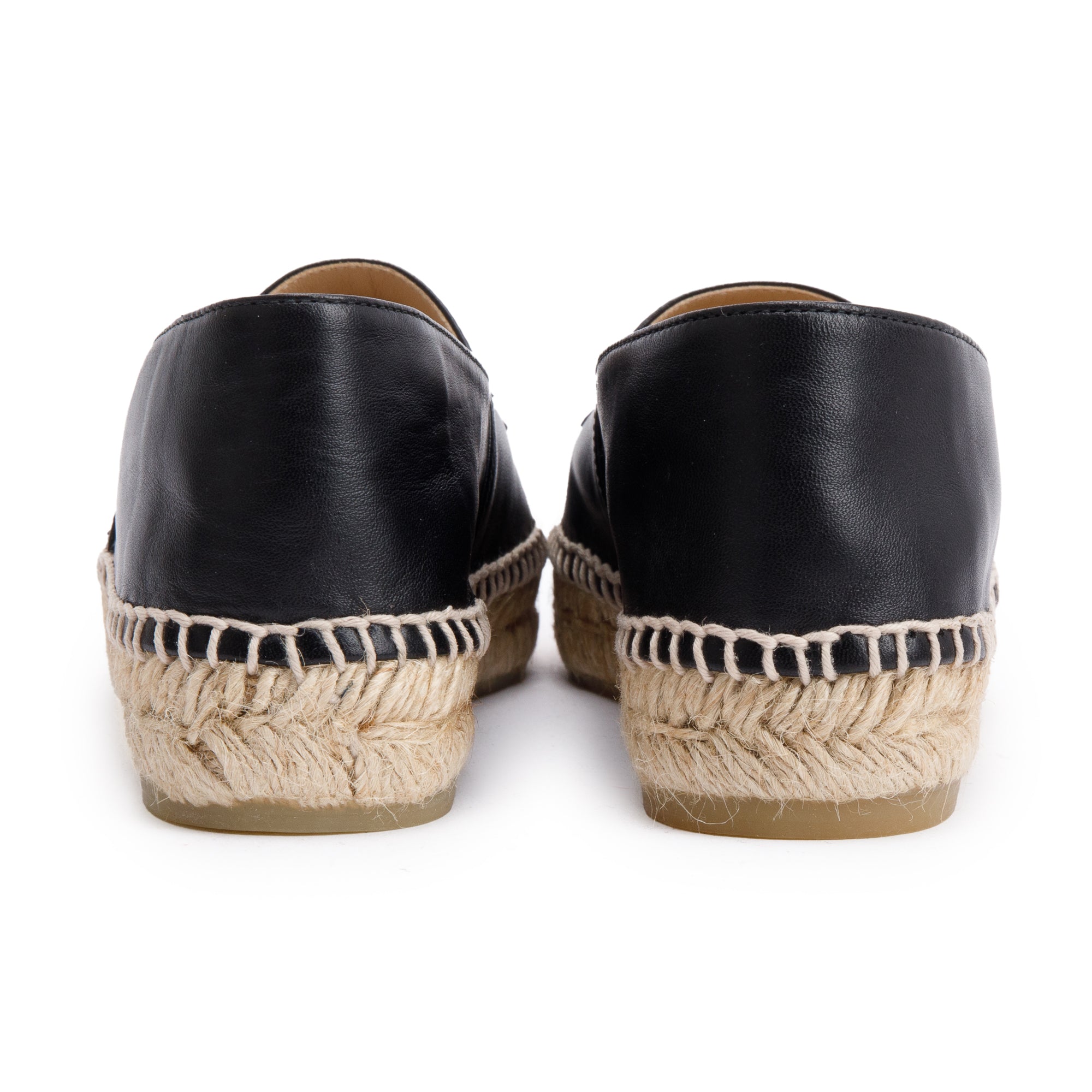 Chanel Black Lambskin Leather Interlocking CC Logo Espadrilles, Size 36 w/ Box