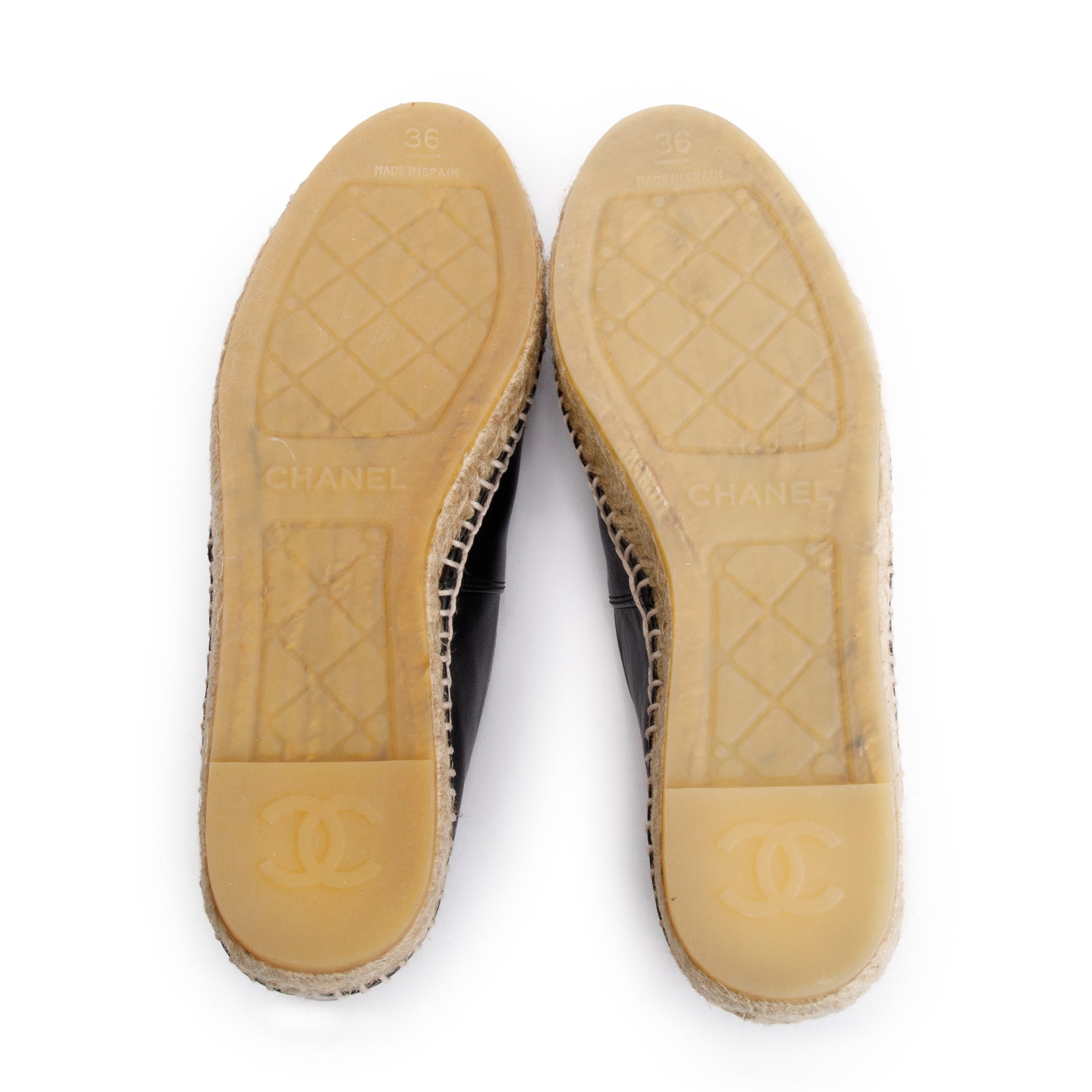 Chanel Black Lambskin Leather Interlocking CC Logo Espadrilles, Size 36 w/ Box