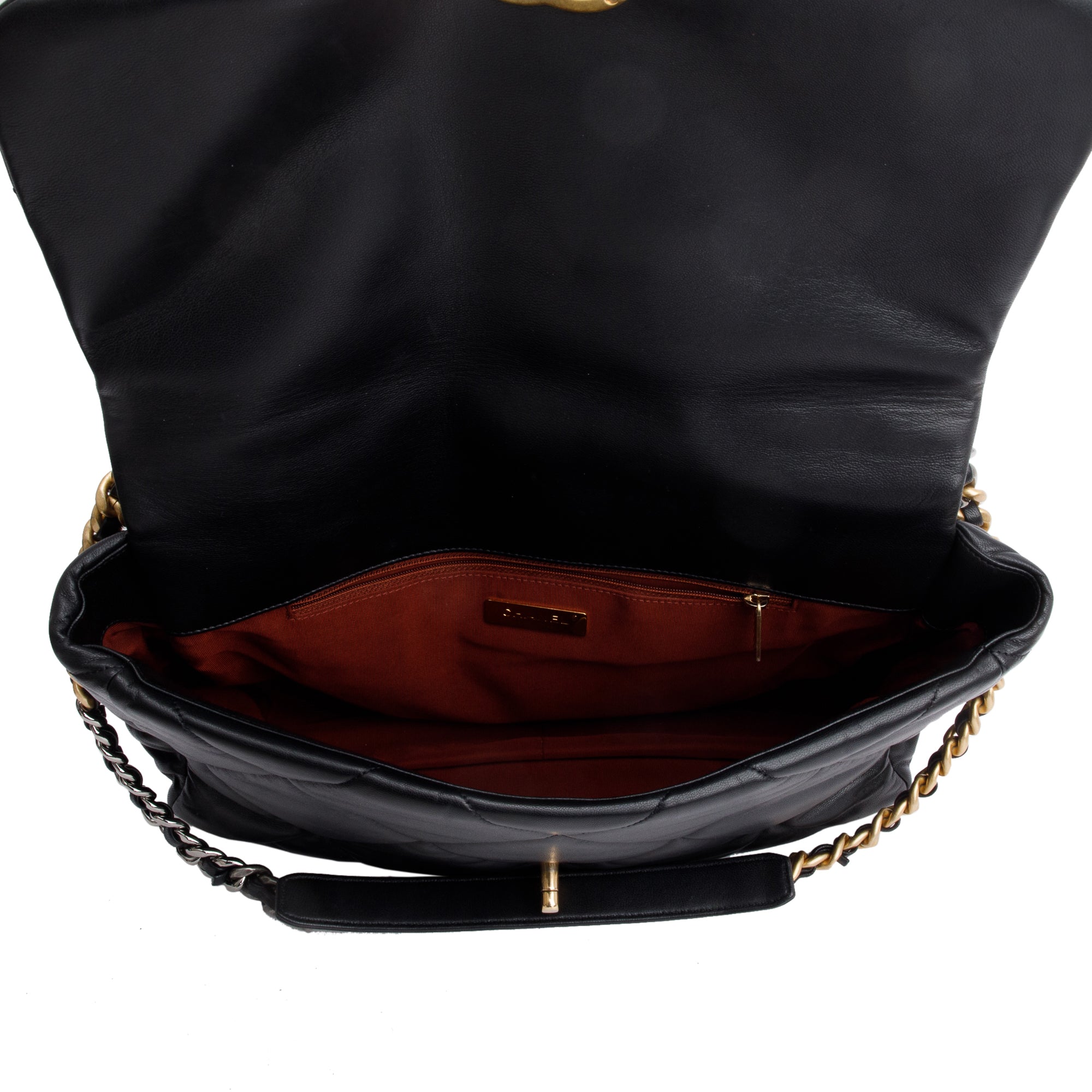 Chanel Black Lambskin Leather Maxi 19 Flap Bag w/ Authenticity Card