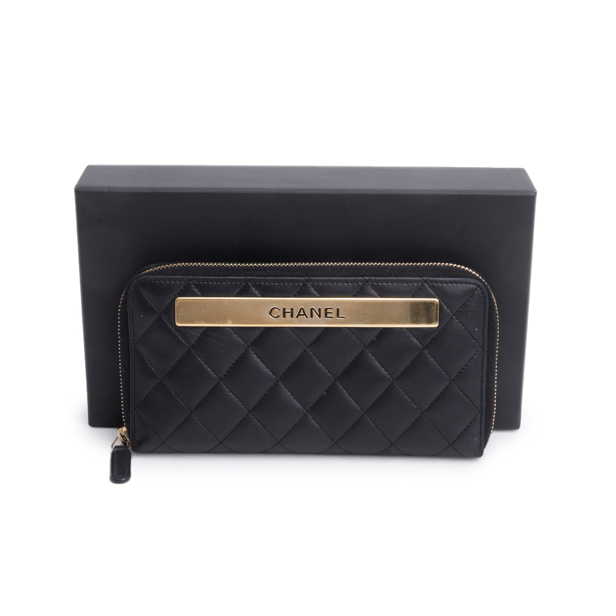 Chanel Black Lambskin Leather Trendy CC Large Gusset Zip Around Wallet w/ Box & Authenticity Card