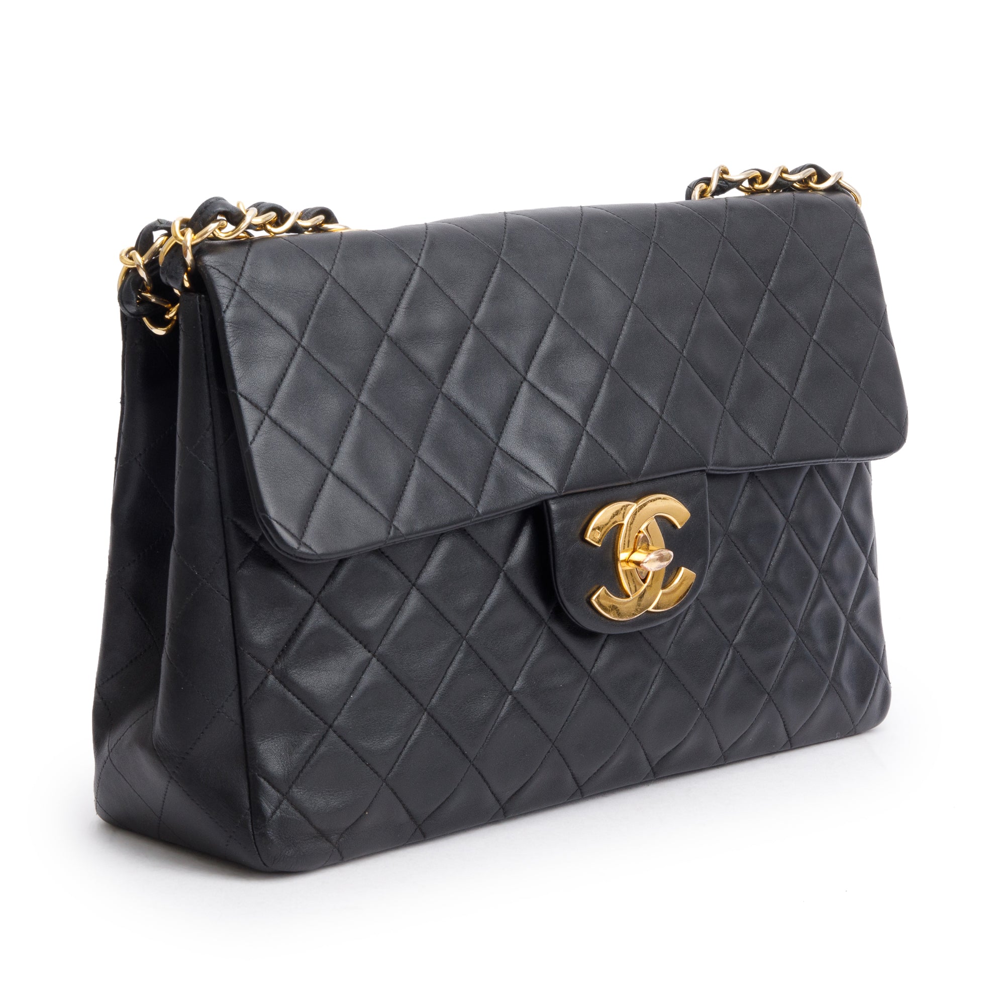 Chanel Black Lambskin Leather Vintage Jumbo XL Single Flap Bag