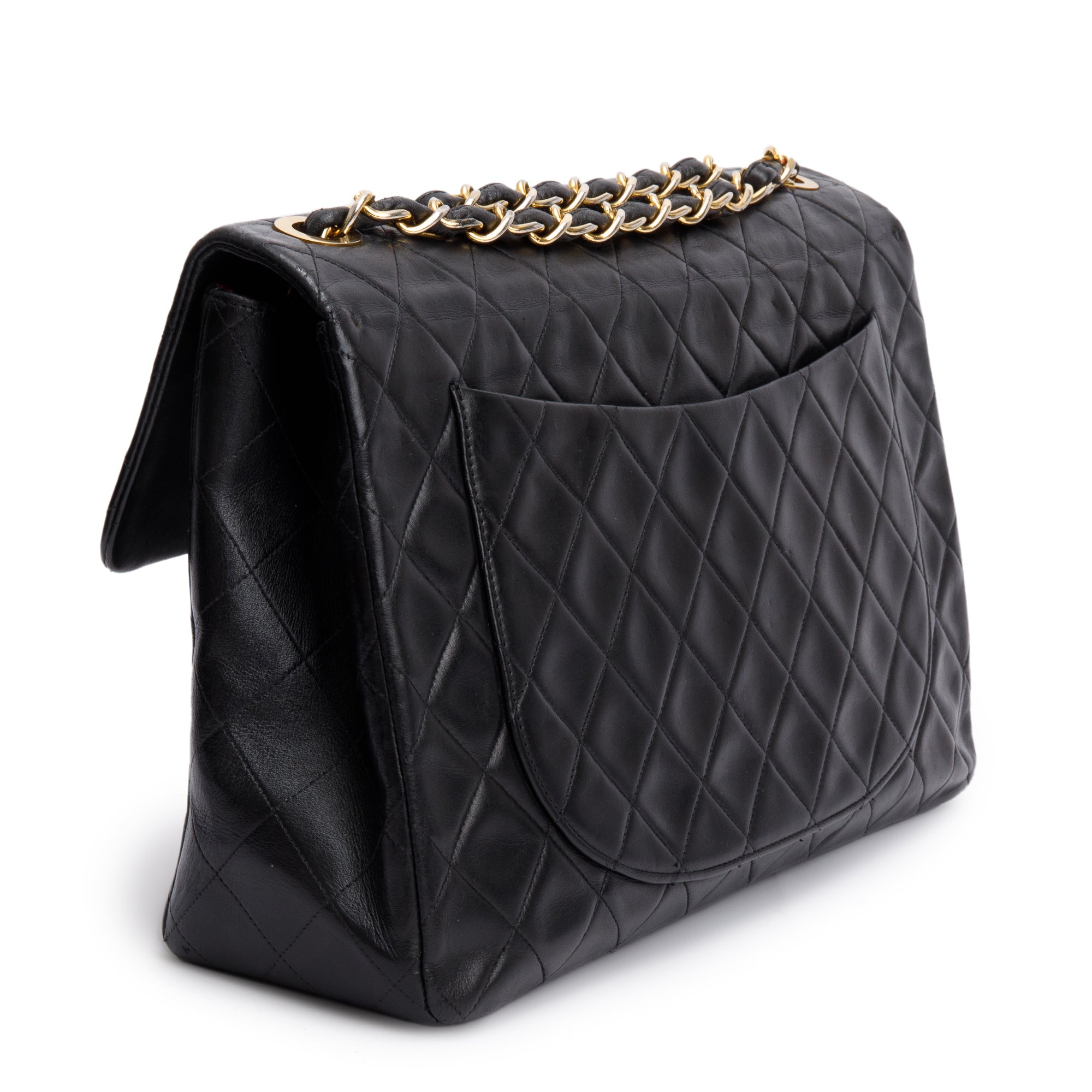 Chanel Black Lambskin Leather Vintage Jumbo XL Single Flap Bag