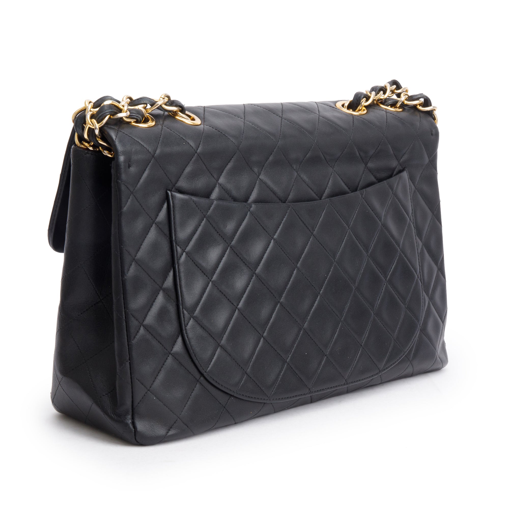 Chanel Black Lambskin Leather Vintage Jumbo XL Single Flap Bag