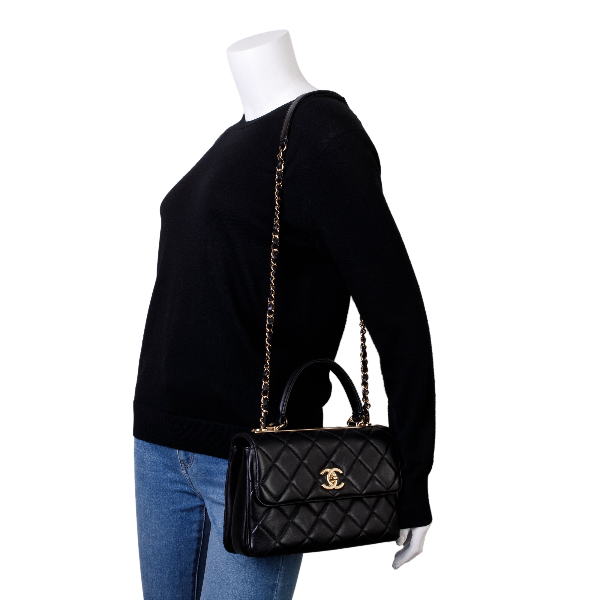 Chanel Black Lambskin Trendy CC Small Top Handle Flap Bag