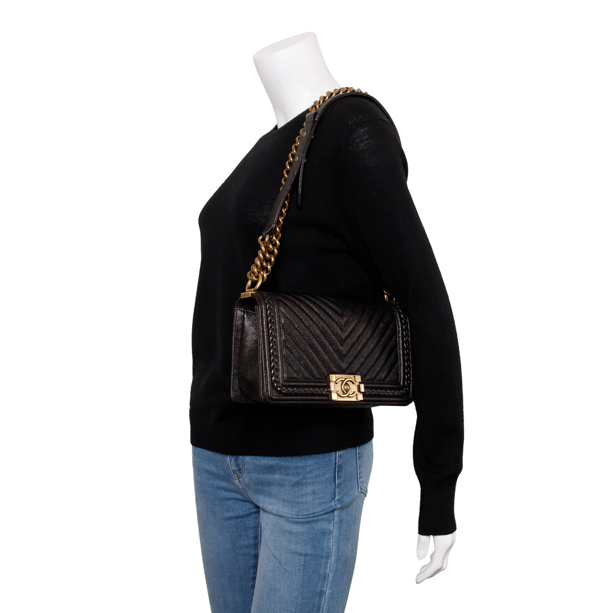 Chanel Black Leather Medium Braided Boy Bag