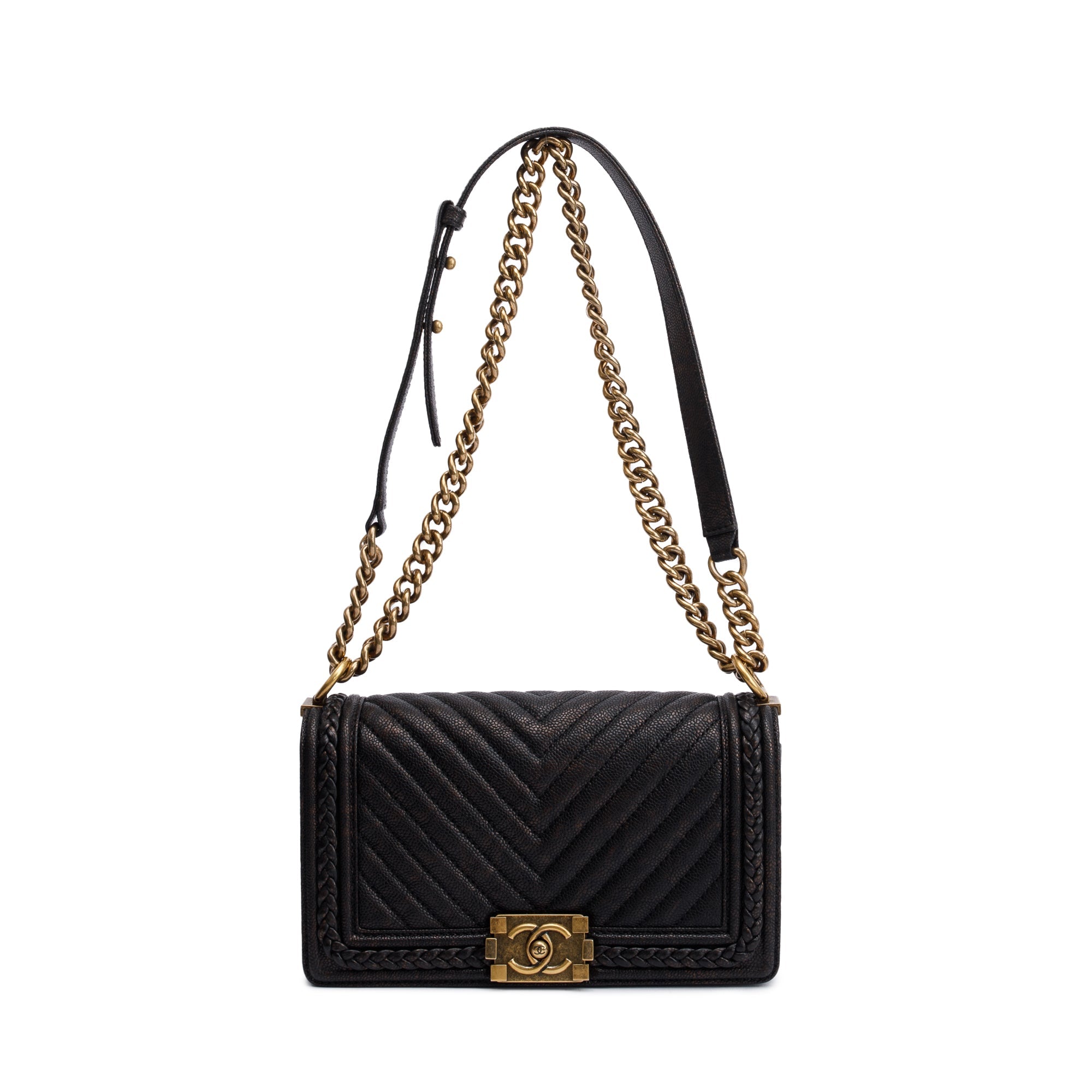 Chanel Black Leather Medium Braided Boy Bag