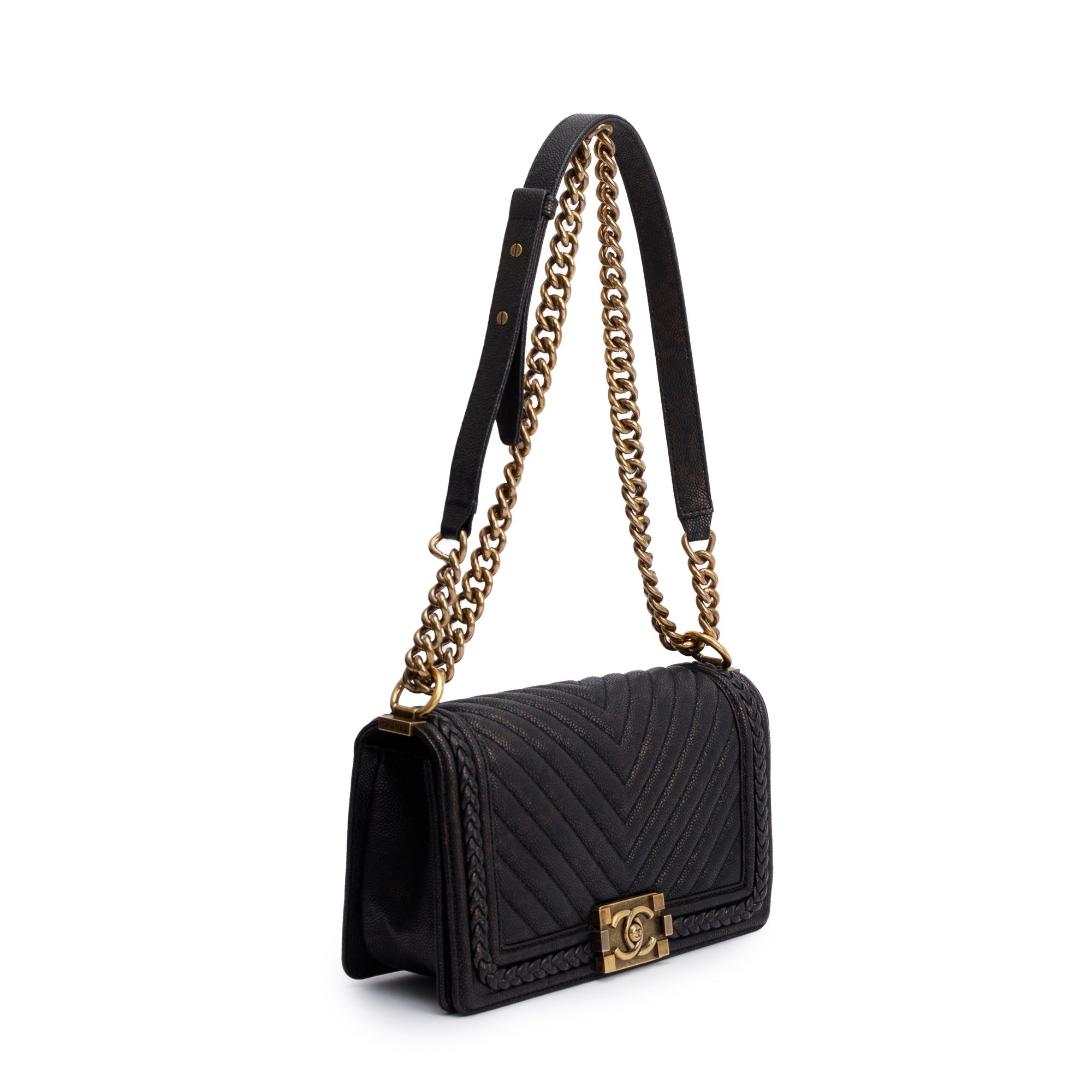 Chanel Black Leather Medium Braided Boy Bag