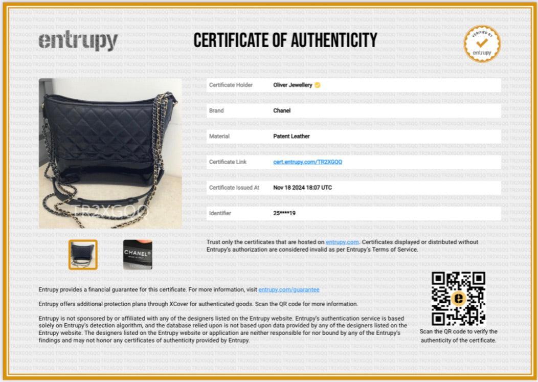 Chanel Black Patent Goatskin Leather Medium Gabrielle Hobo w/ Authenticity Card
