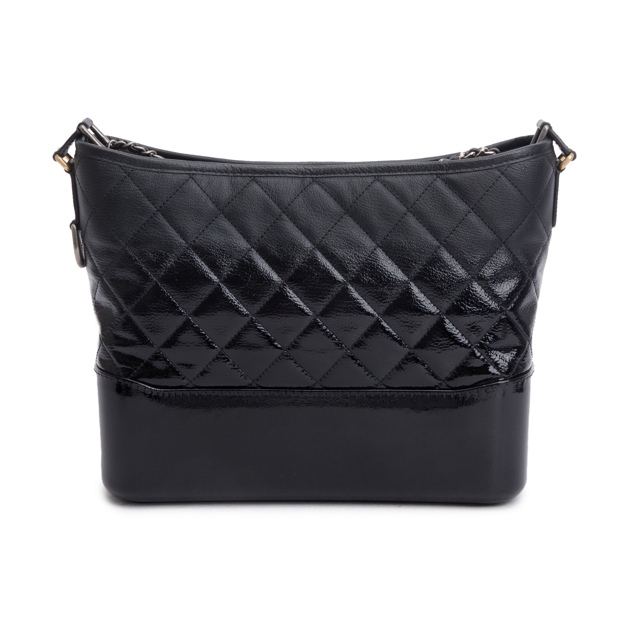 Chanel Black Patent Goatskin Leather Medium Gabrielle Hobo w/ Authenticity Card