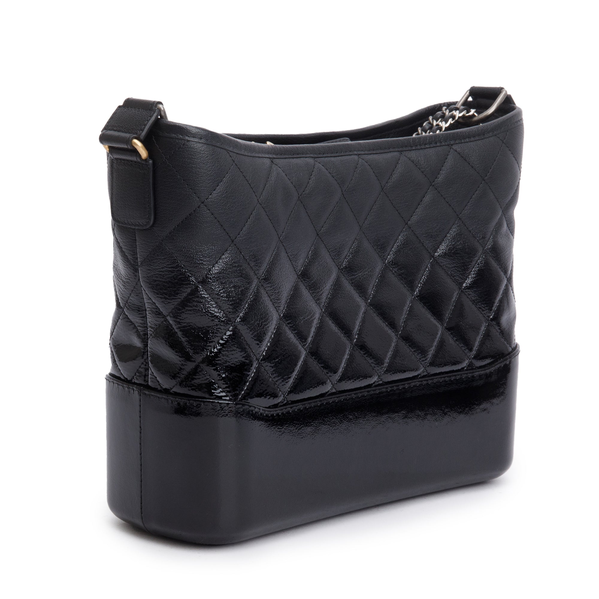 Chanel Black Patent Goatskin Leather Medium Gabrielle Hobo w/ Authenticity Card