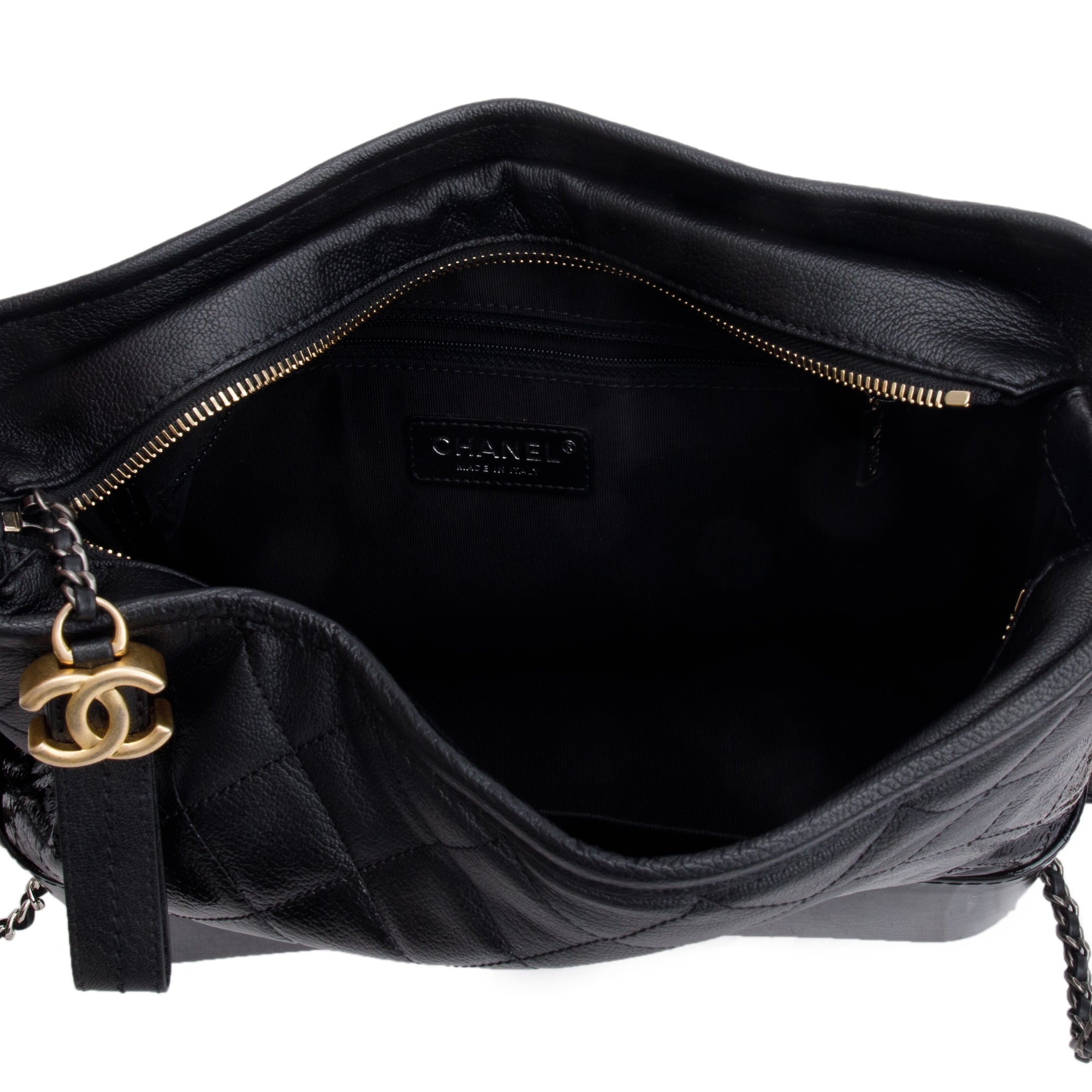 Chanel Black Patent Goatskin Leather Medium Gabrielle Hobo w/ Authenticity Card