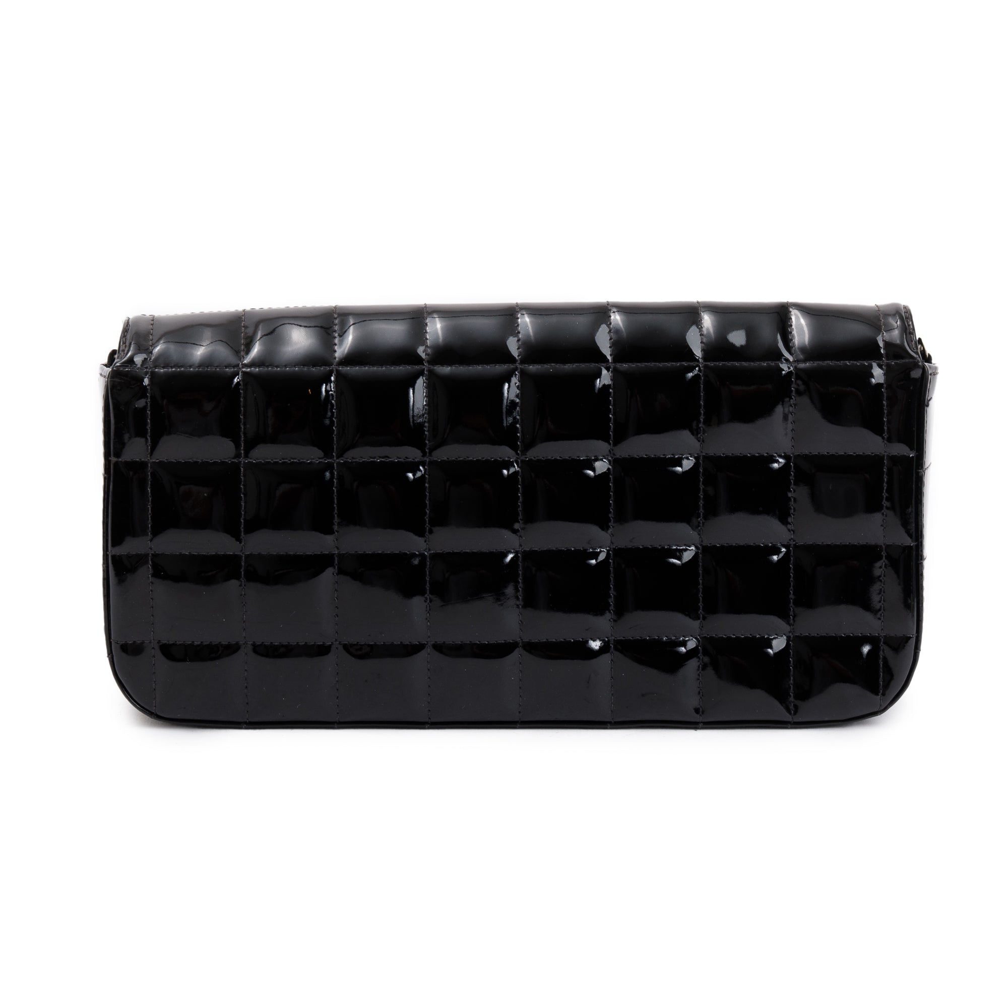 Chanel Black Patent Leather Chocolate Bar E/W Flap Bag w/ Authenticity Card