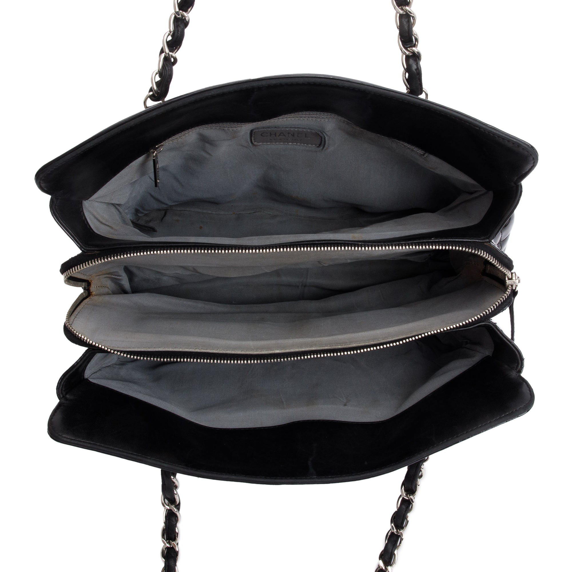 Chanel Black Patent Leather Lipstick Ligne tote