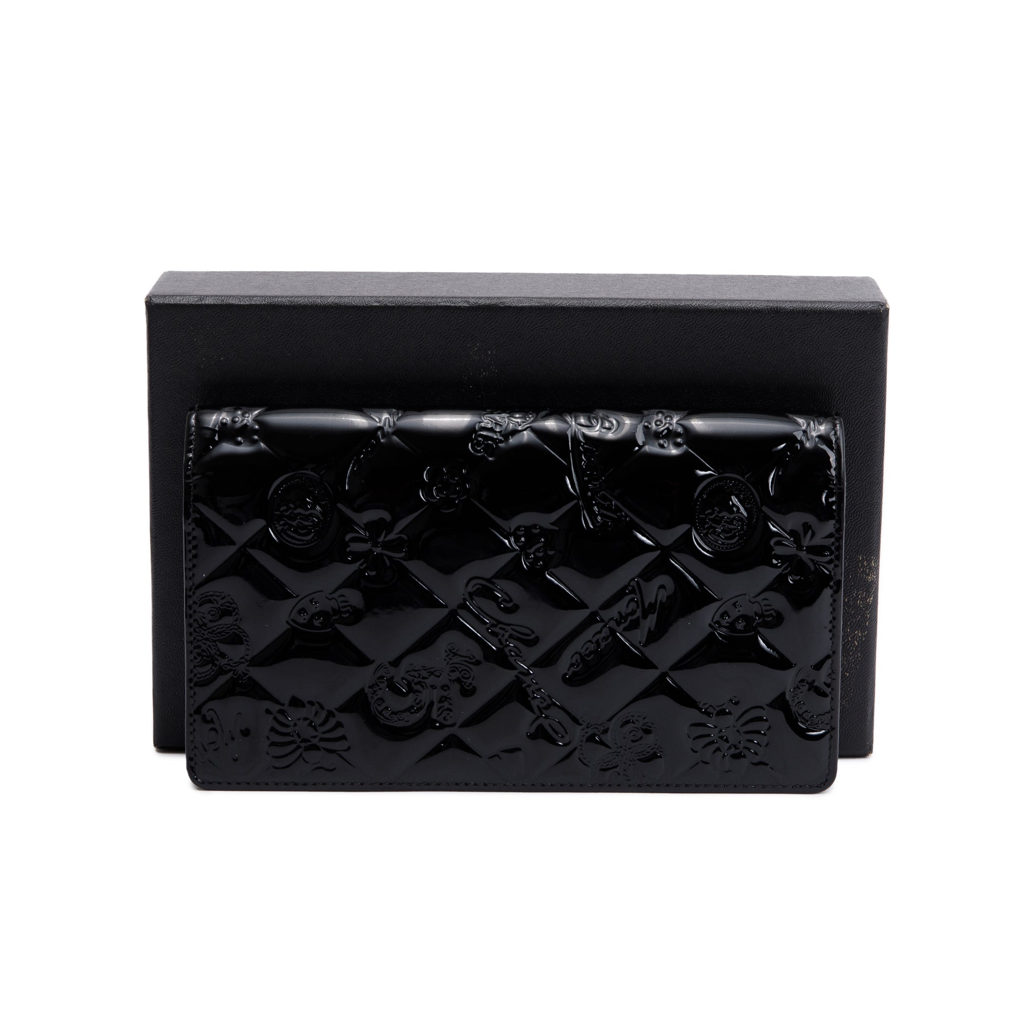 Chanel Black Patent Leather Lucky Symbols Bifold Wallet w/ Box & Authenticity Card