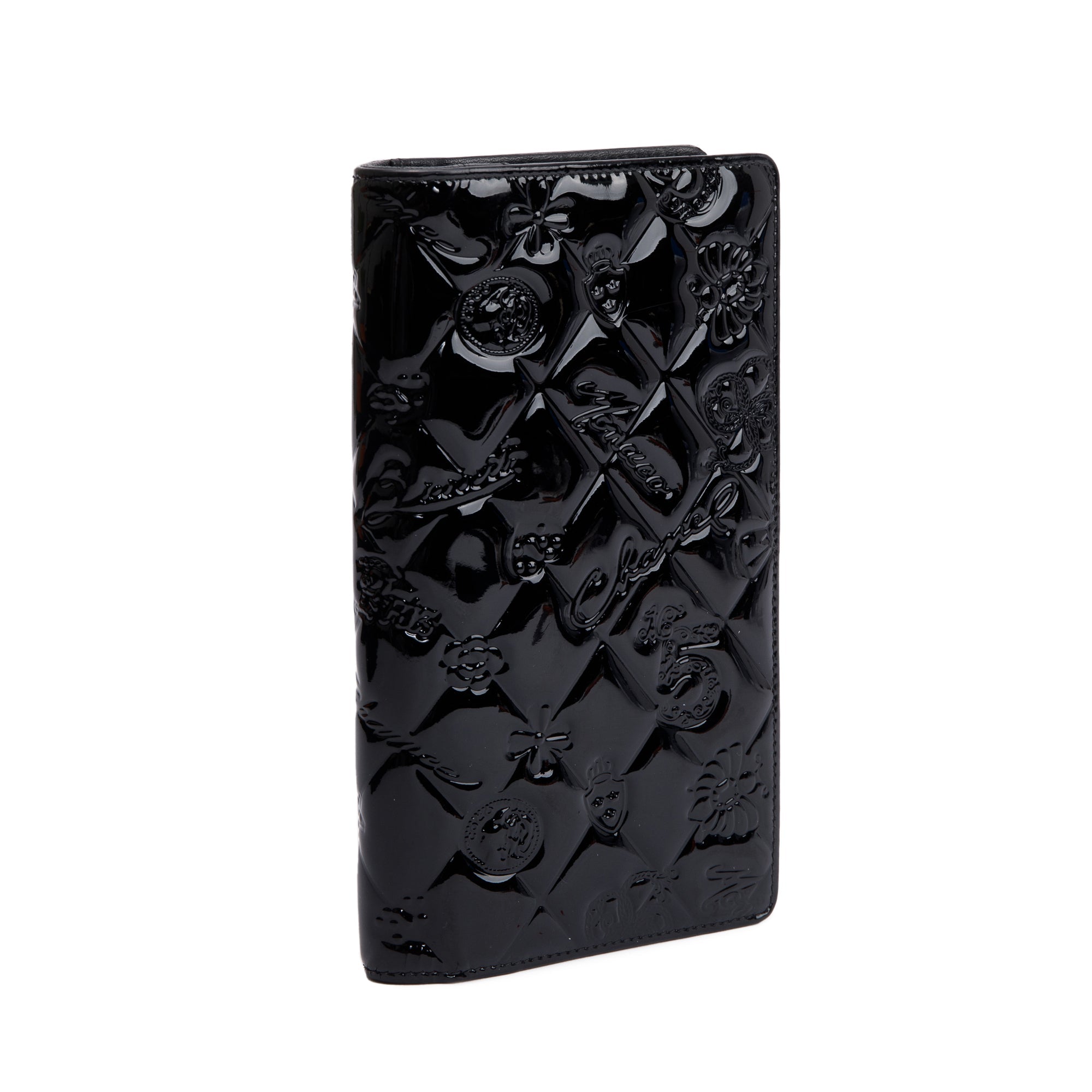 Chanel Black Patent Leather Lucky Symbols Bifold Wallet w/ Box & Authenticity Card