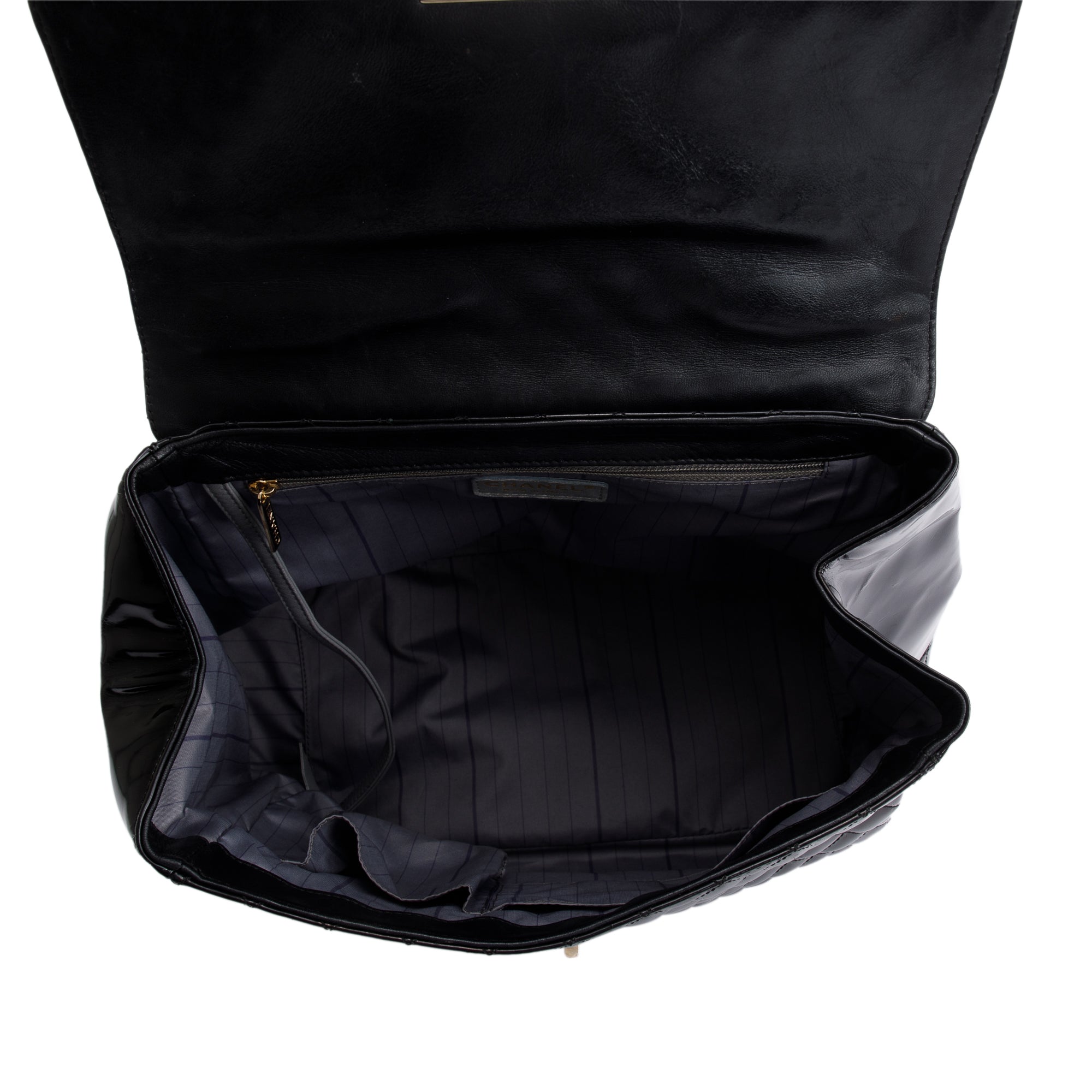 Chanel Black Patent Leather Mademoiselle Kelly Flap Bag