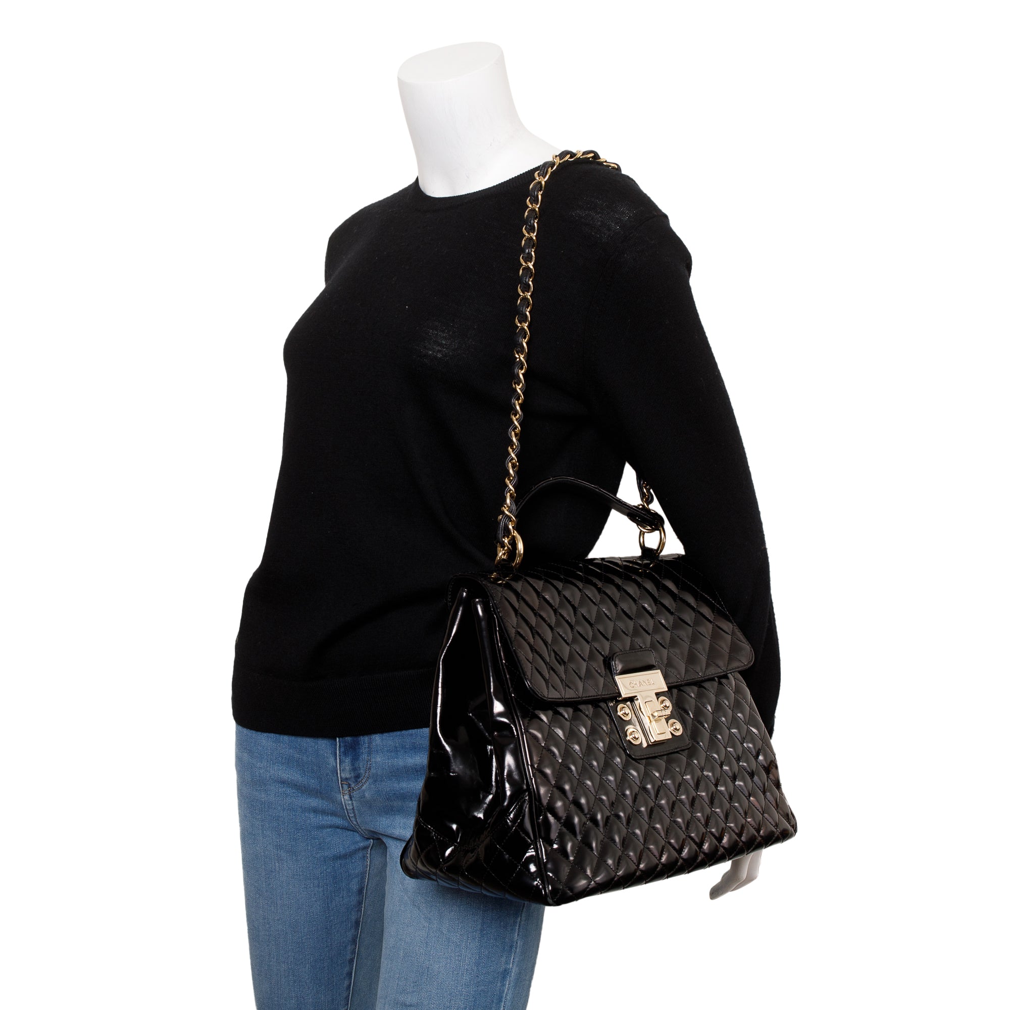 Chanel Black Patent Leather Mademoiselle Kelly Flap Bag