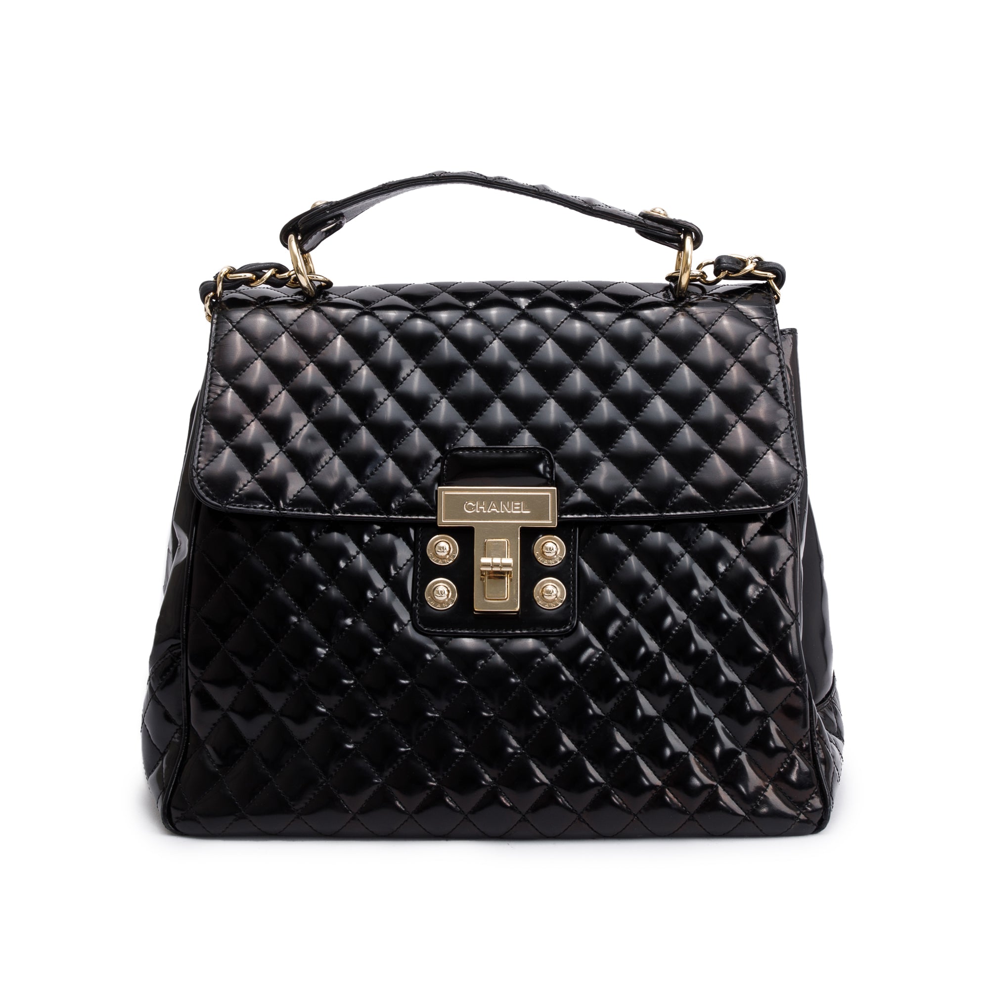 Chanel Black Patent Leather Mademoiselle Kelly Flap Bag