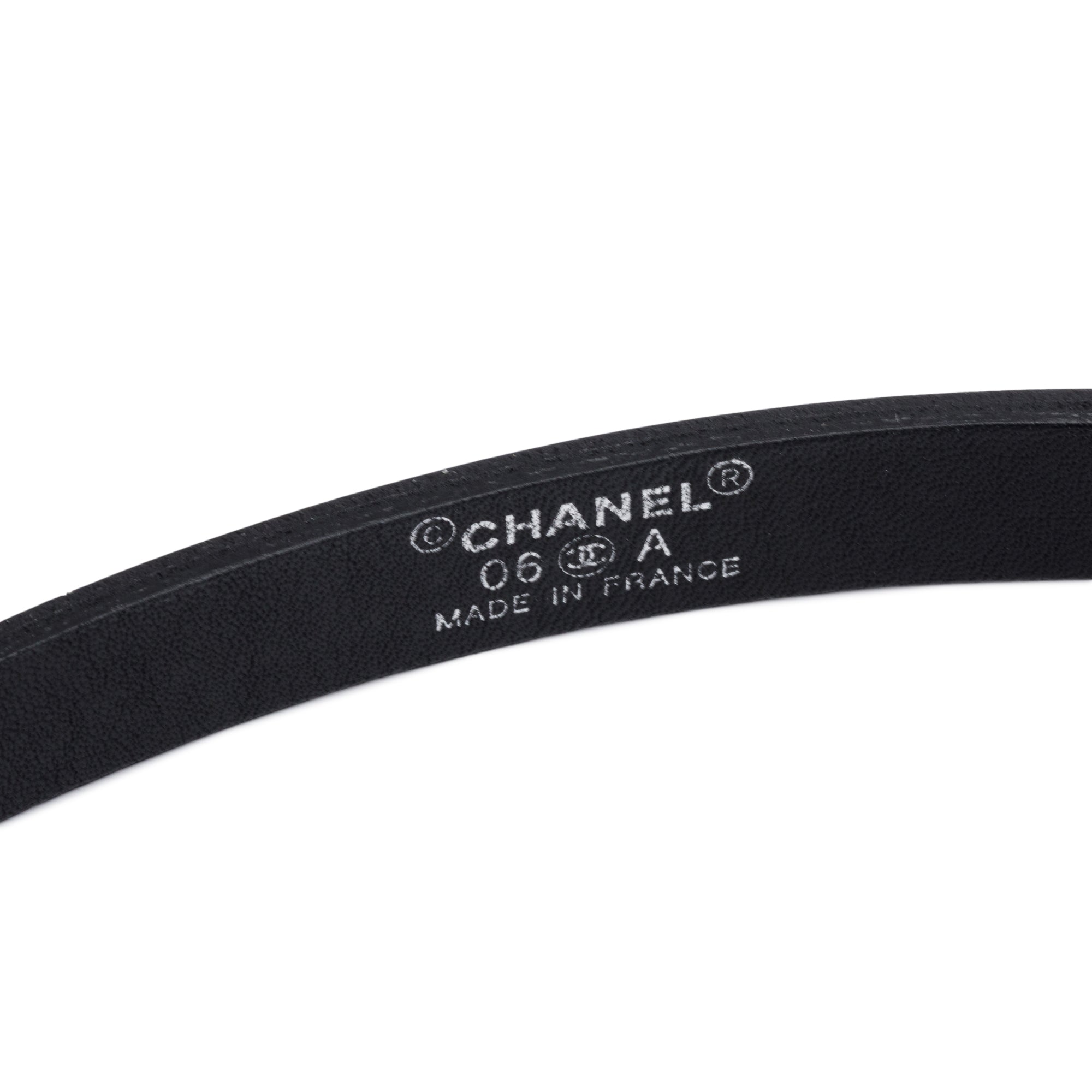 Chanel Black Patent Leather Strass Buckle Skinny Belt 75 30 w/ Box