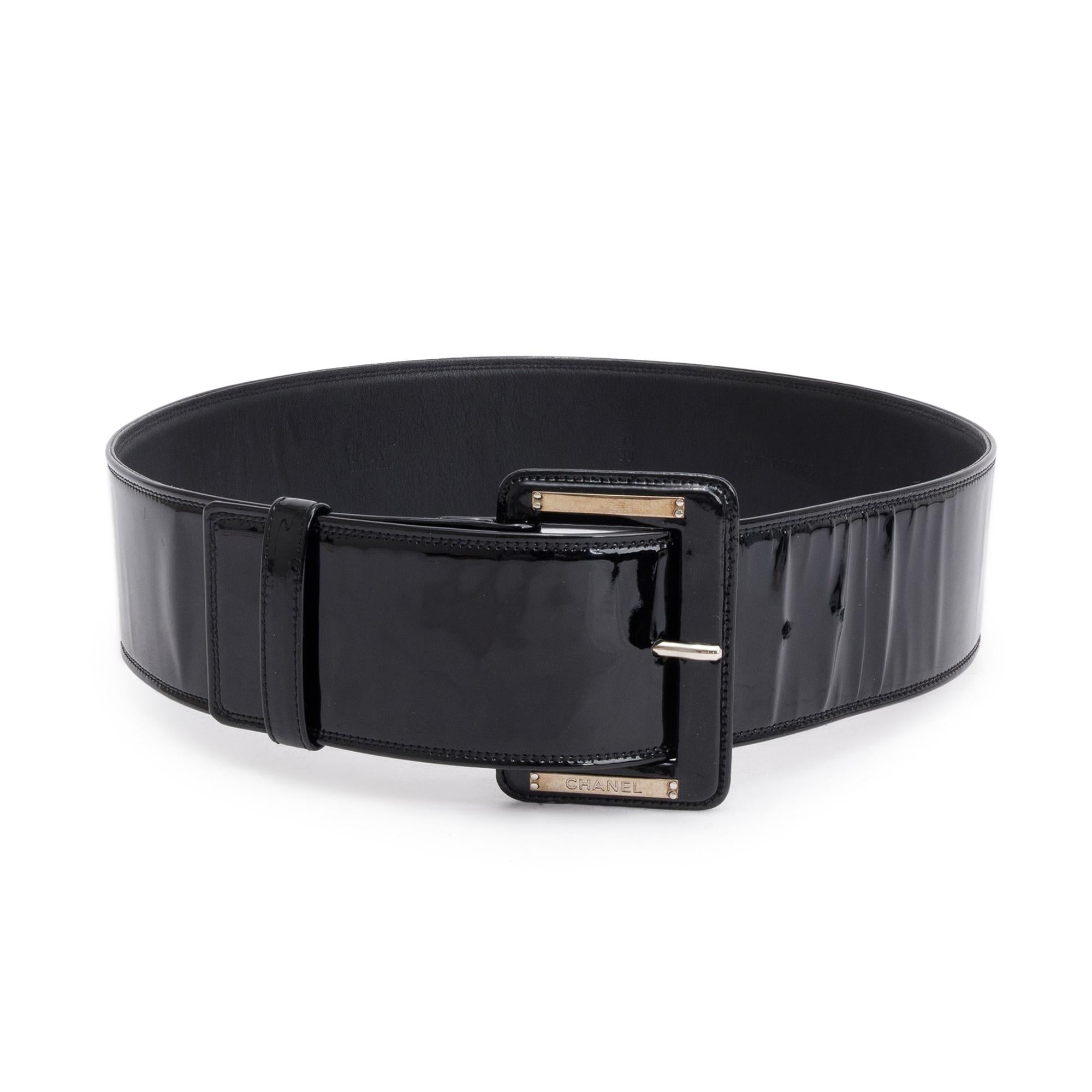 Chanel Black Patent Leather Wide Buckle Belt 75 30