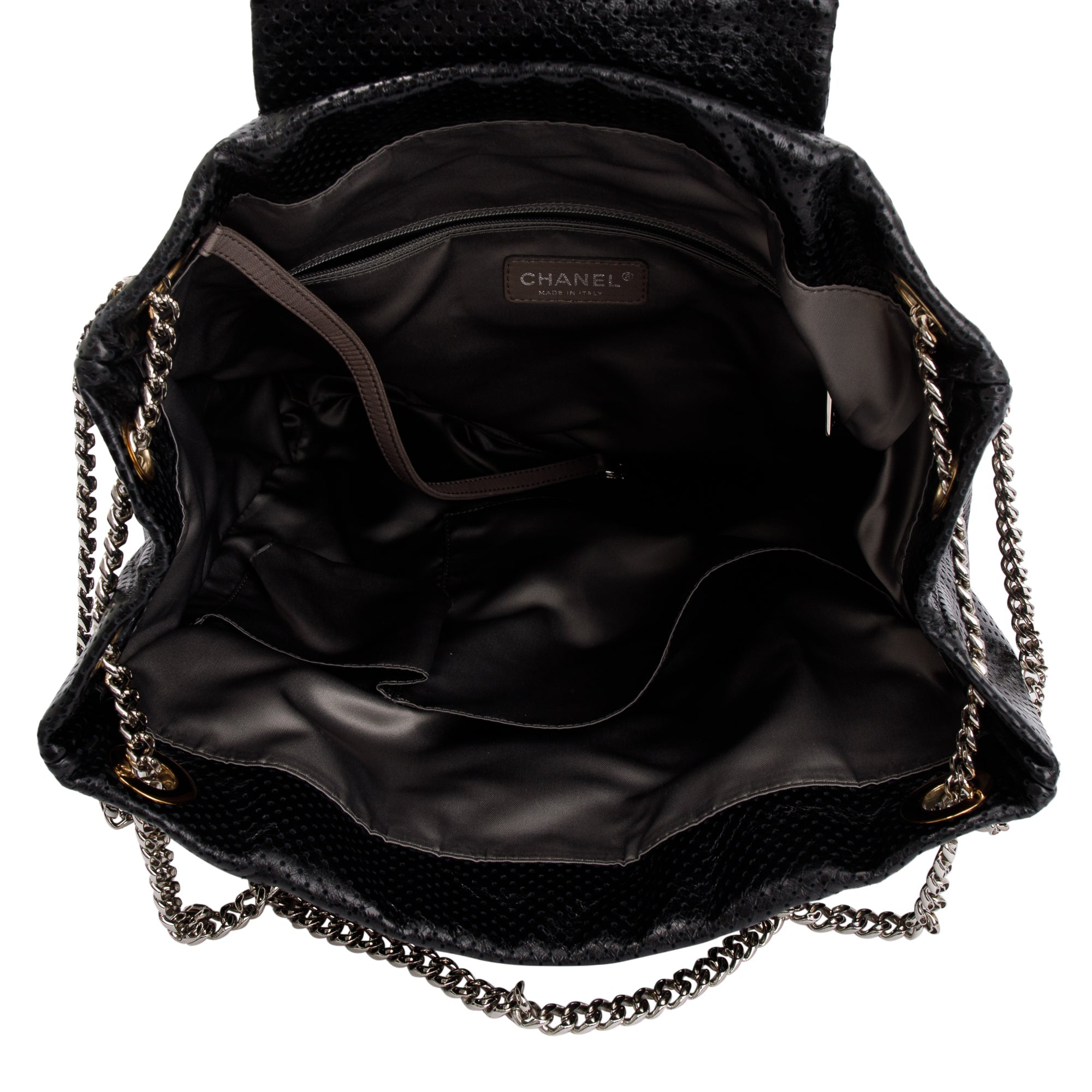 Chanel Black Perforated Calfskin Leather Drill Tote