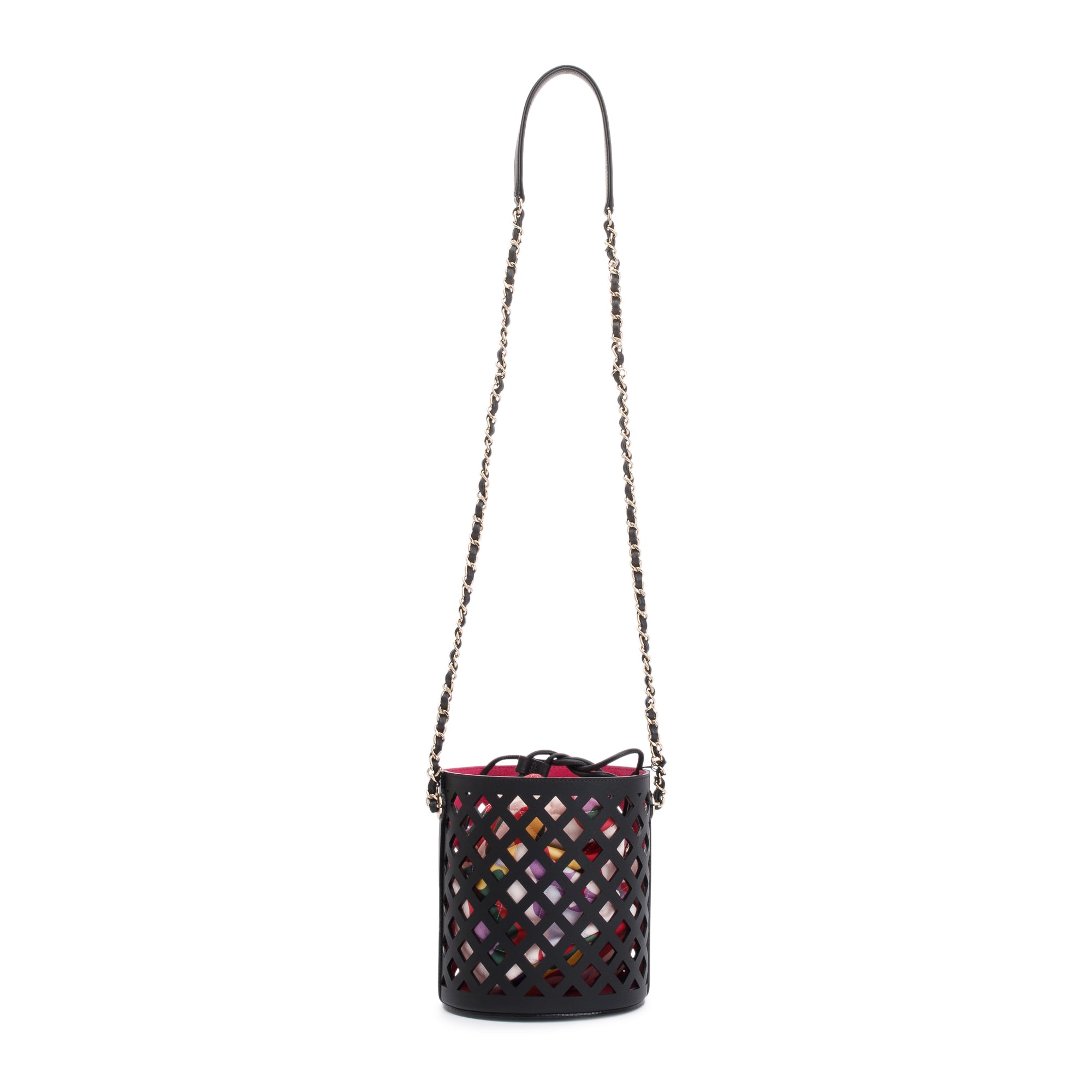 Chanel Black Perforated Calfskin See Through Bucket Bag w/ Pouch