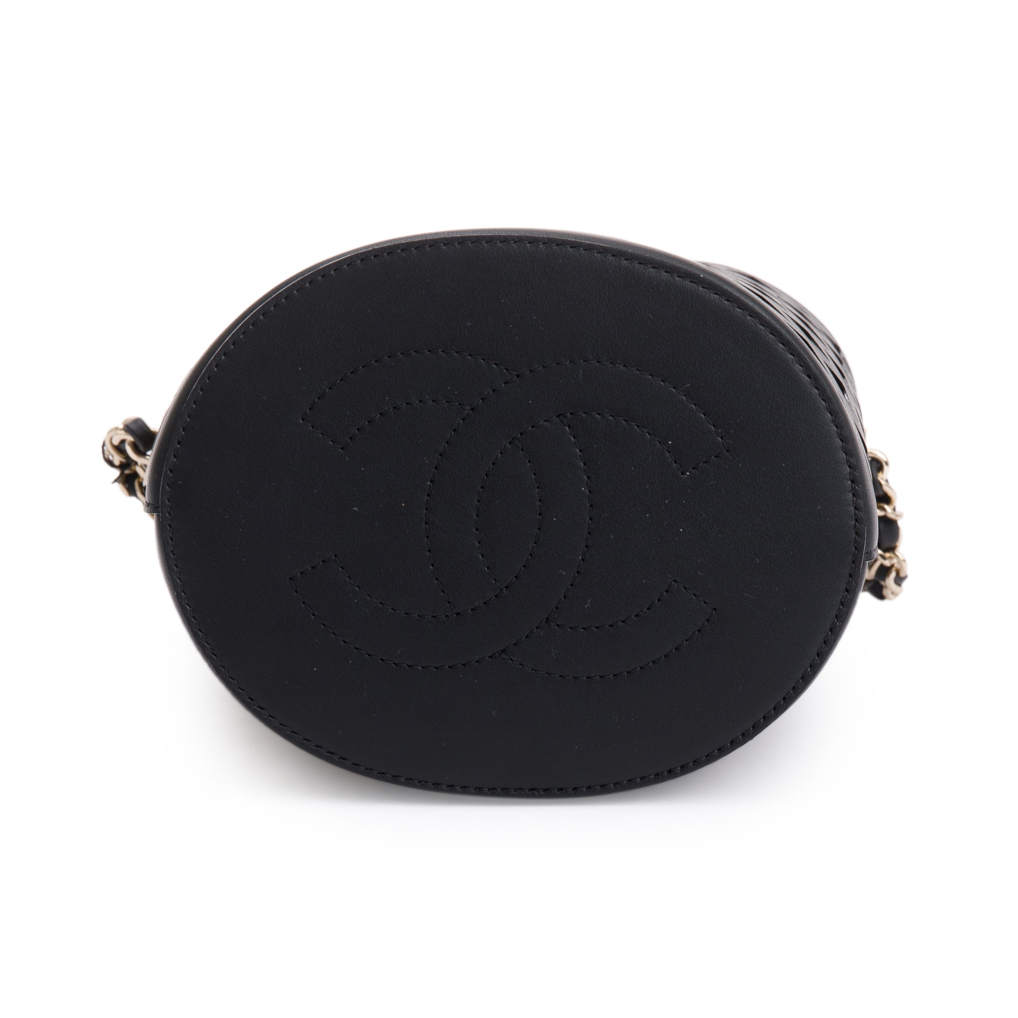 Chanel Black Perforated Calfskin See Through Bucket Bag w/ Pouch