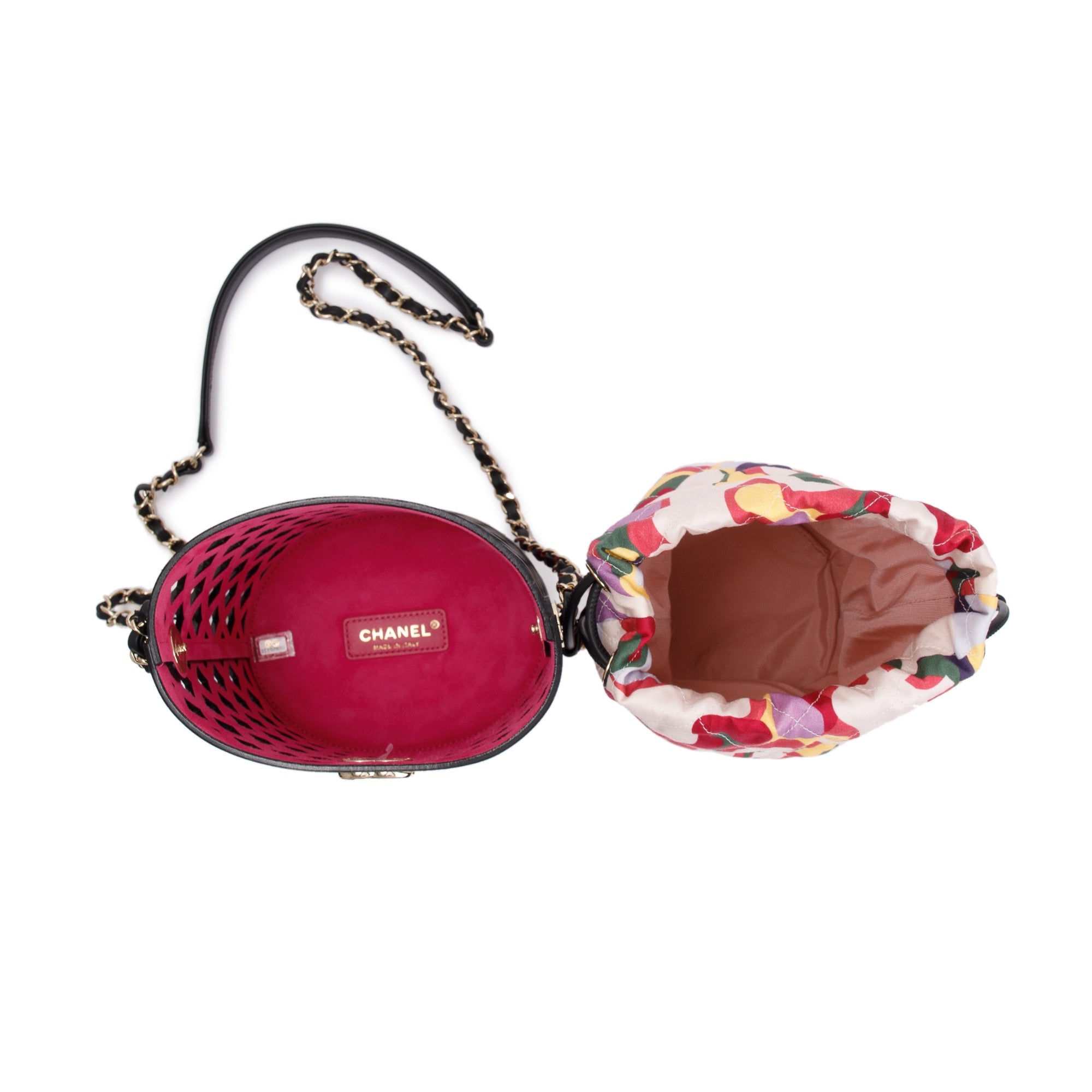 Chanel Black Perforated Calfskin See Through Bucket Bag w/ Pouch