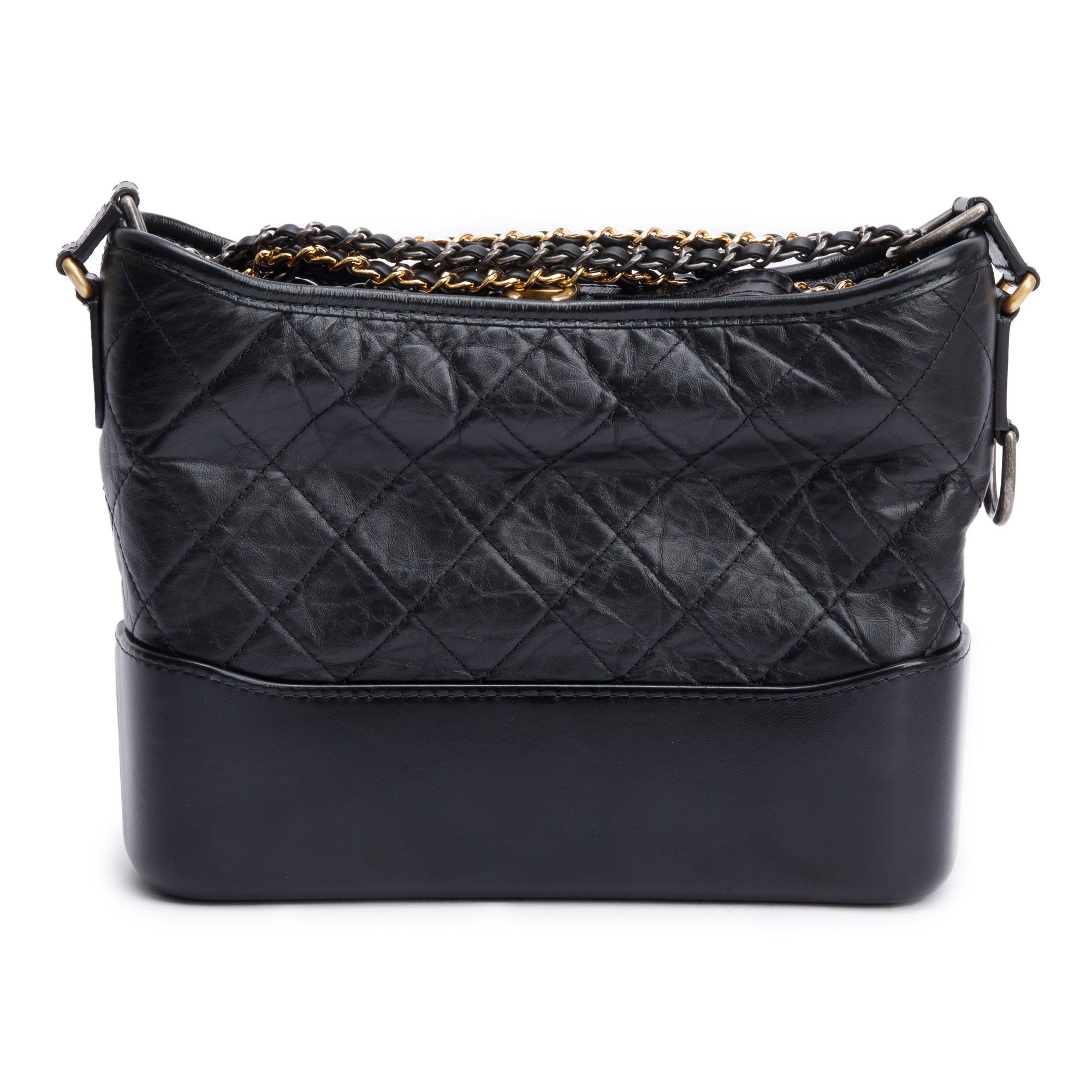 Chanel Black Quilted Aged Calfskin Leather Medium Gabrielle Hobo w/ Box