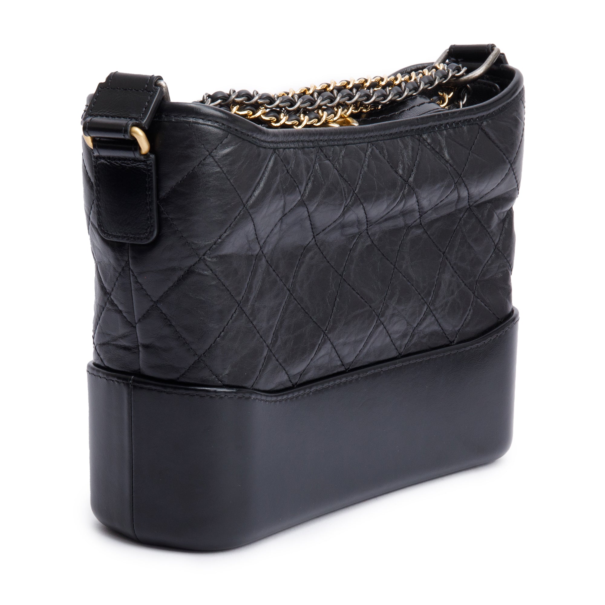 Chanel Black Quilted Aged Calfskin Leather Medium Gabrielle Hobo w/ Box