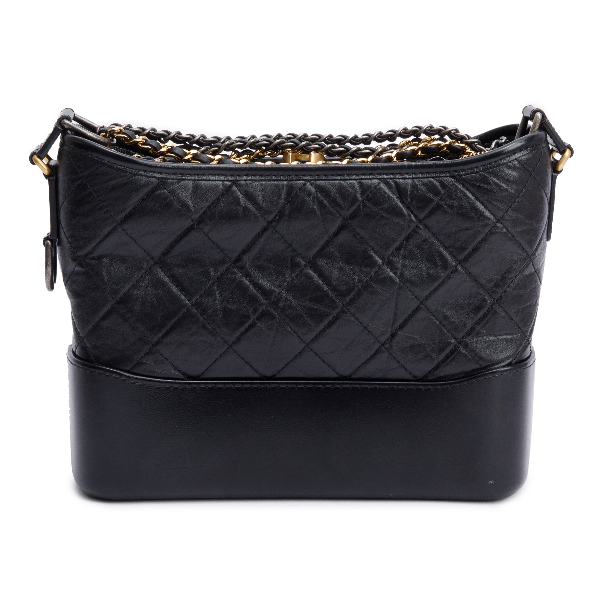 Chanel Black Quilted Aged Calfskin Leather Medium Gabrielle Hobo w/ Box