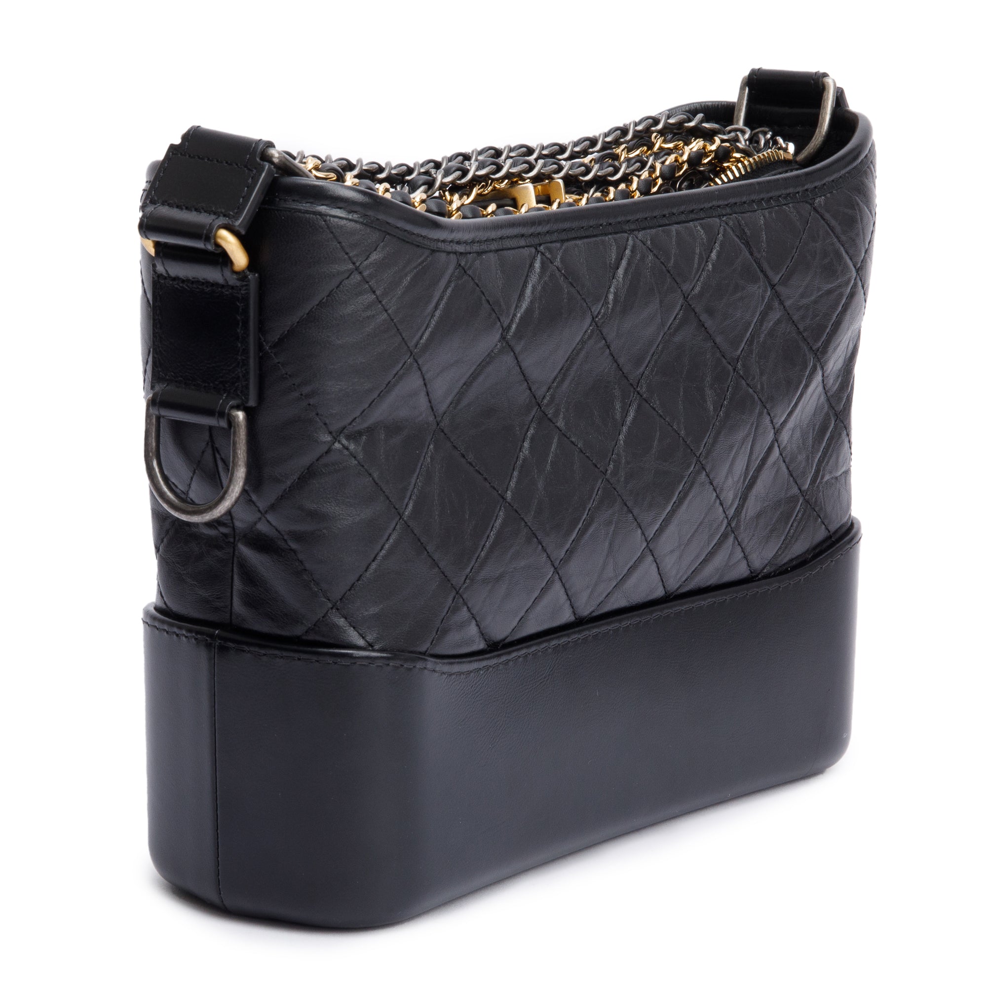 Chanel Black Quilted Aged Calfskin Leather Medium Gabrielle Hobo w/ Box