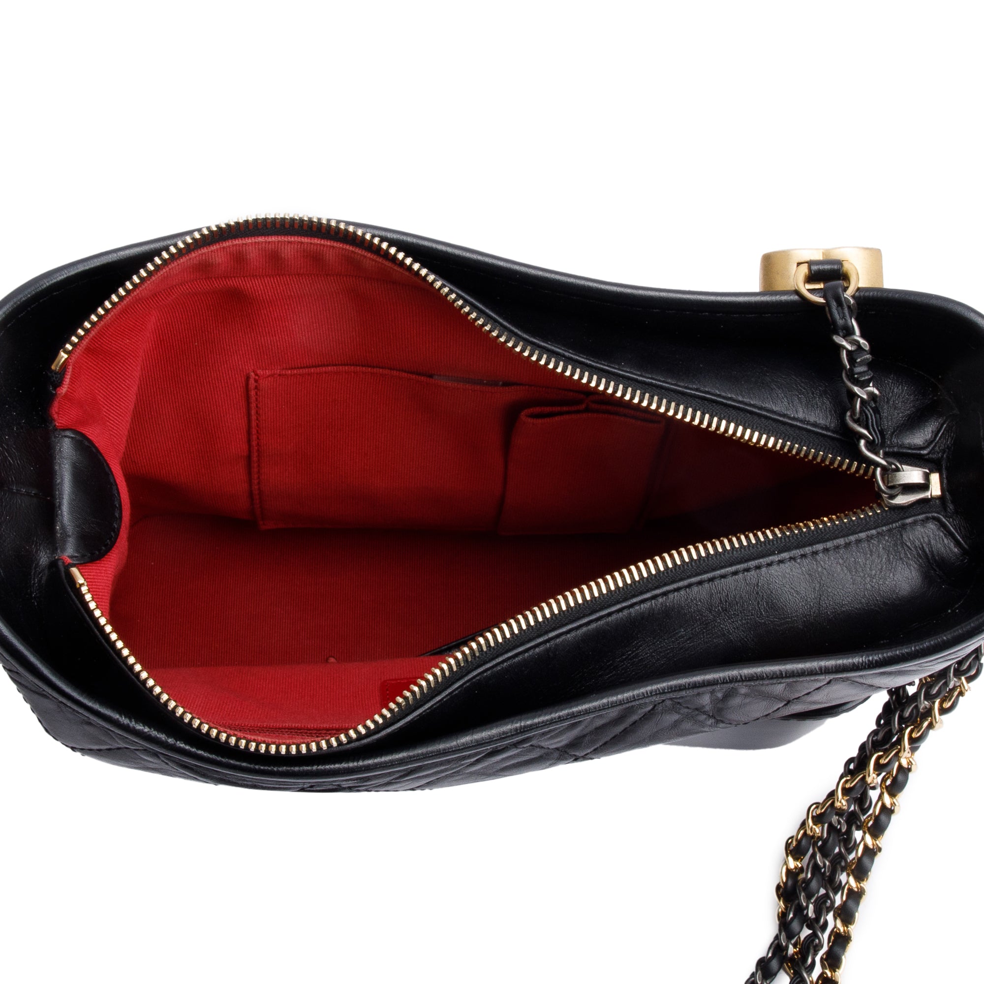 Chanel Black Quilted Aged Calfskin Leather Medium Gabrielle Hobo w/ Box
