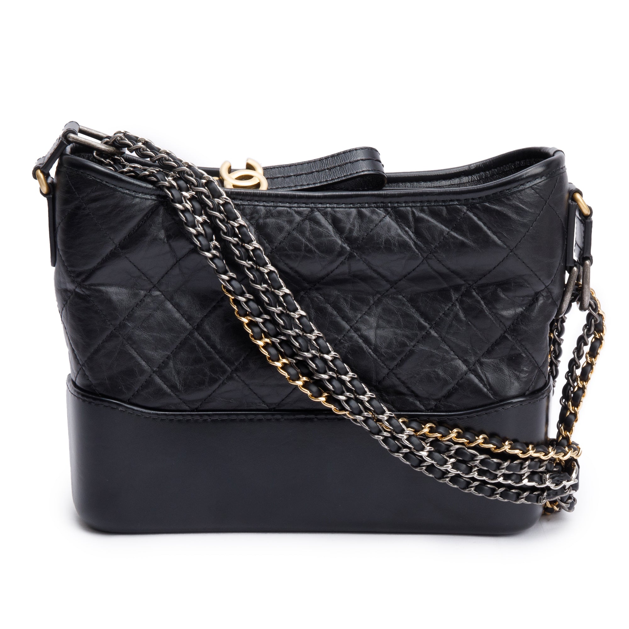 Chanel Black Quilted Aged Calfskin Leather Medium Gabrielle Hobo w/ Box