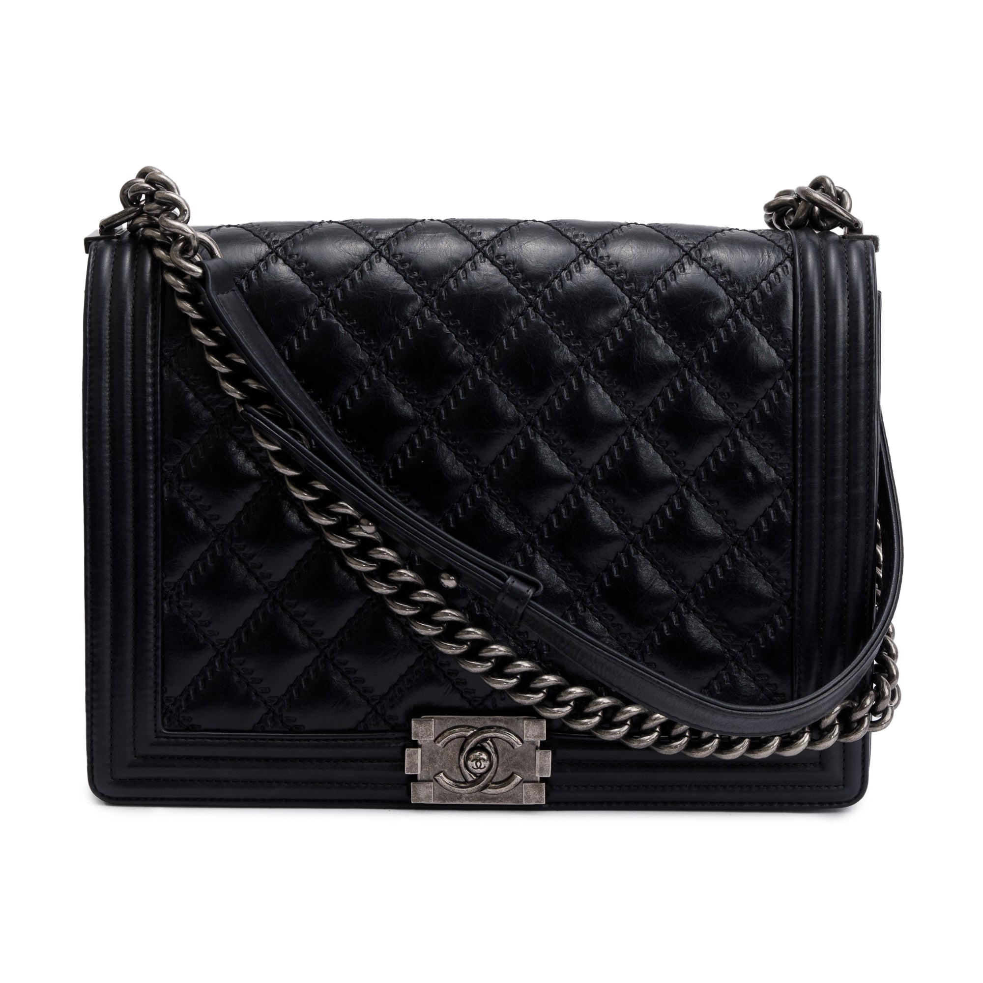Chanel Black Quilted Aged Calfskin XL Boy Bag w/ Authenticity Card