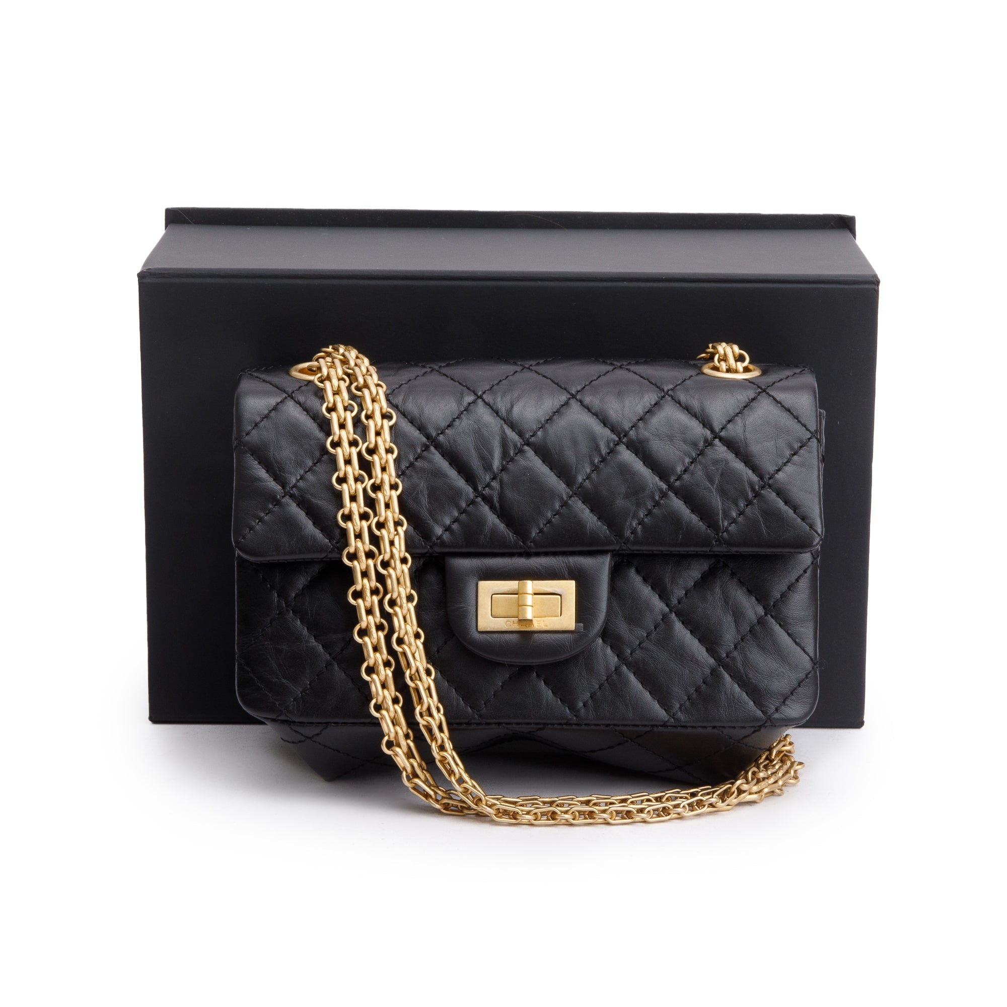 Chanel Black Quilted Calfskin Leather 2.55 Reissue 224 Flap Bag w/ Box