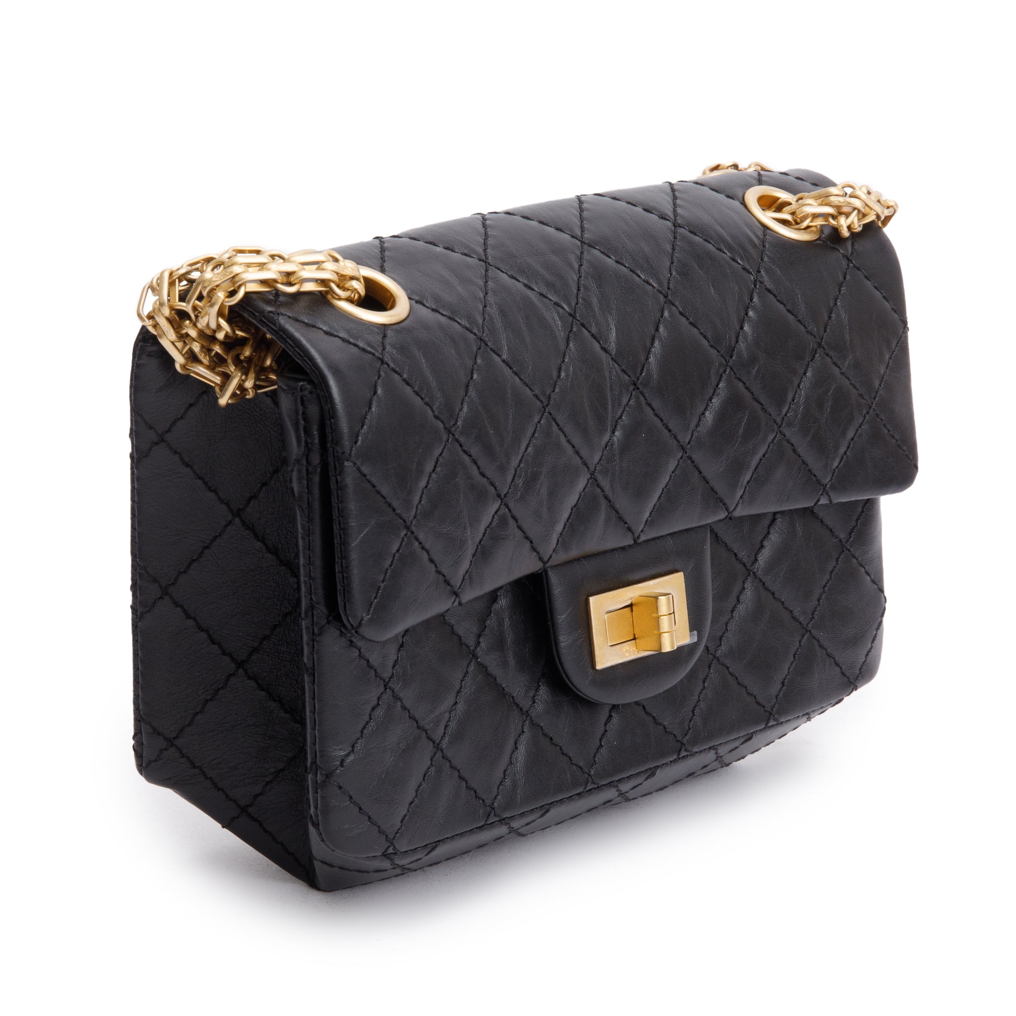 Chanel Black Quilted Calfskin Leather 2.55 Reissue 224 Flap Bag w/ Box